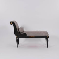 20th Century Empire Style Ebonized Gray Leather Chaise Lounge