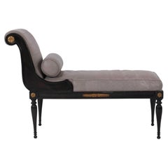 20th Century Empire Style Ebonized Gray Leather Chaise Lounge