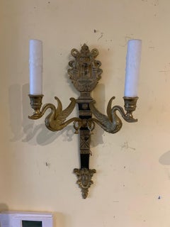 20th Century Empire Style Gilt Bronze Two-Light Sconce with Swan Motif