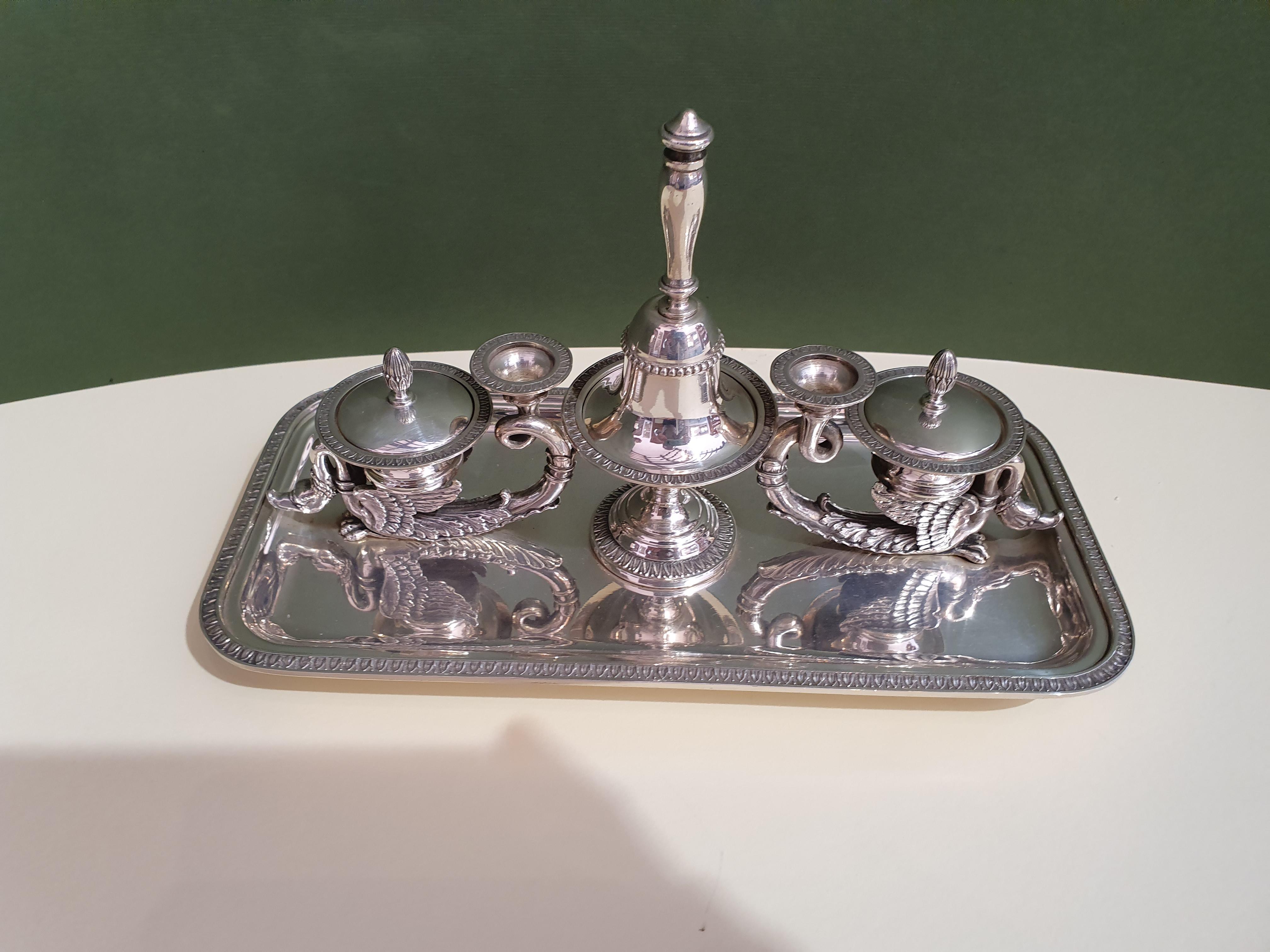 Italian 20th Century Empire Style Handmade Sterling Silver Inkwell, Italy, 1991 For Sale