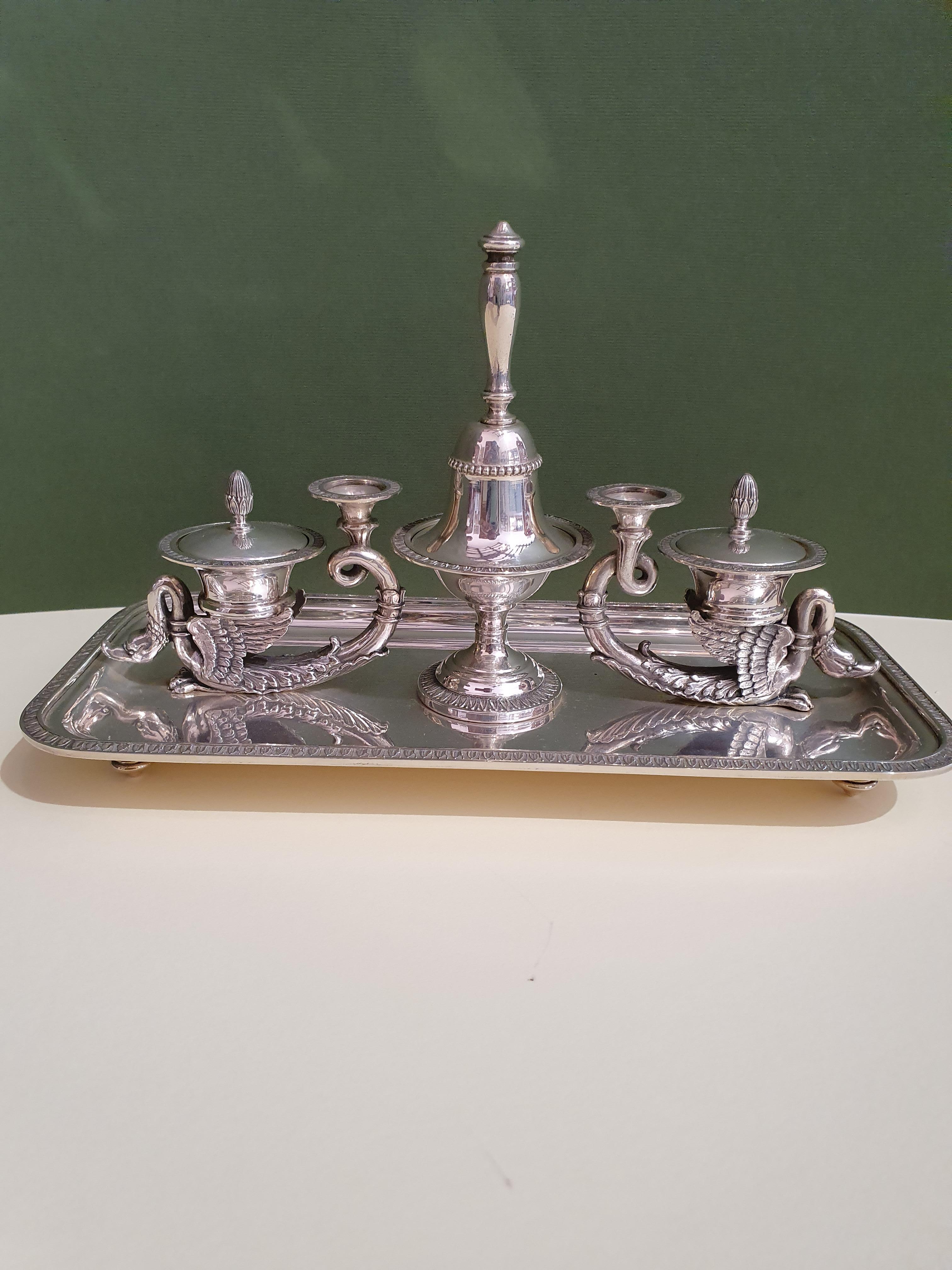 Hand-Crafted 20th Century Empire Style Handmade Sterling Silver Inkwell, Italy, 1991 For Sale