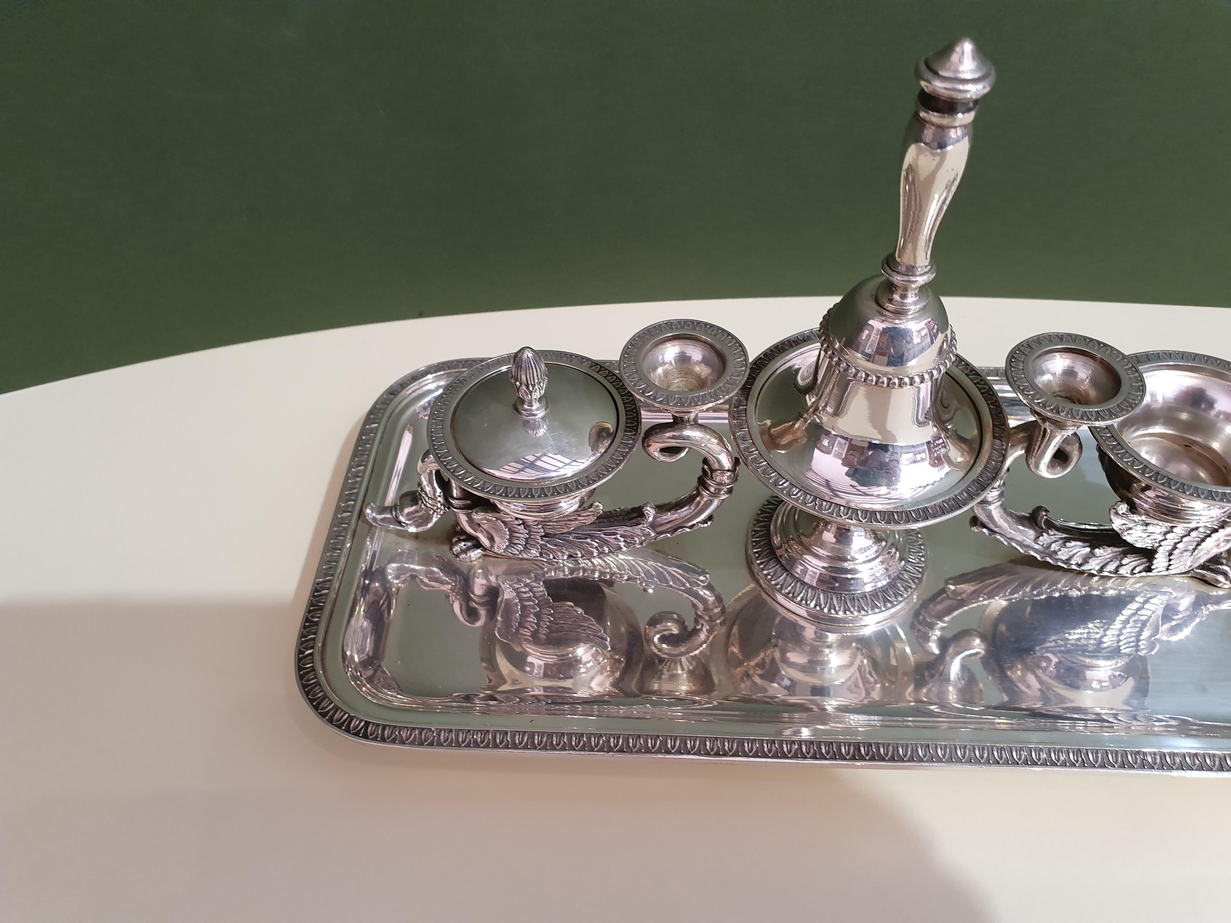 20th Century Empire Style Handmade Sterling Silver Inkwell, Italy, 1991 In Excellent Condition For Sale In Cagliari, IT