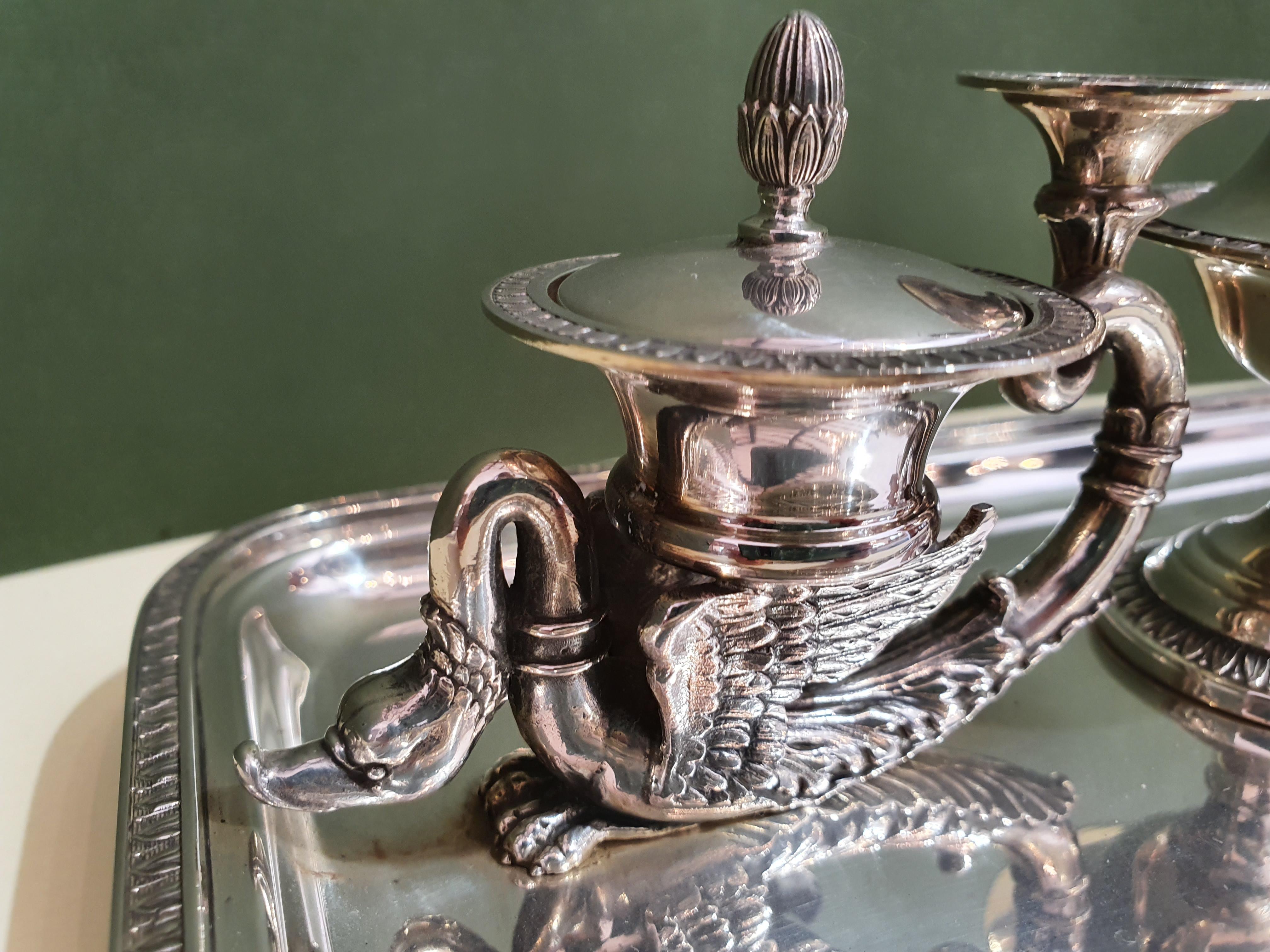 Late 20th Century 20th Century Empire Style Handmade Sterling Silver Inkwell, Italy, 1991 For Sale