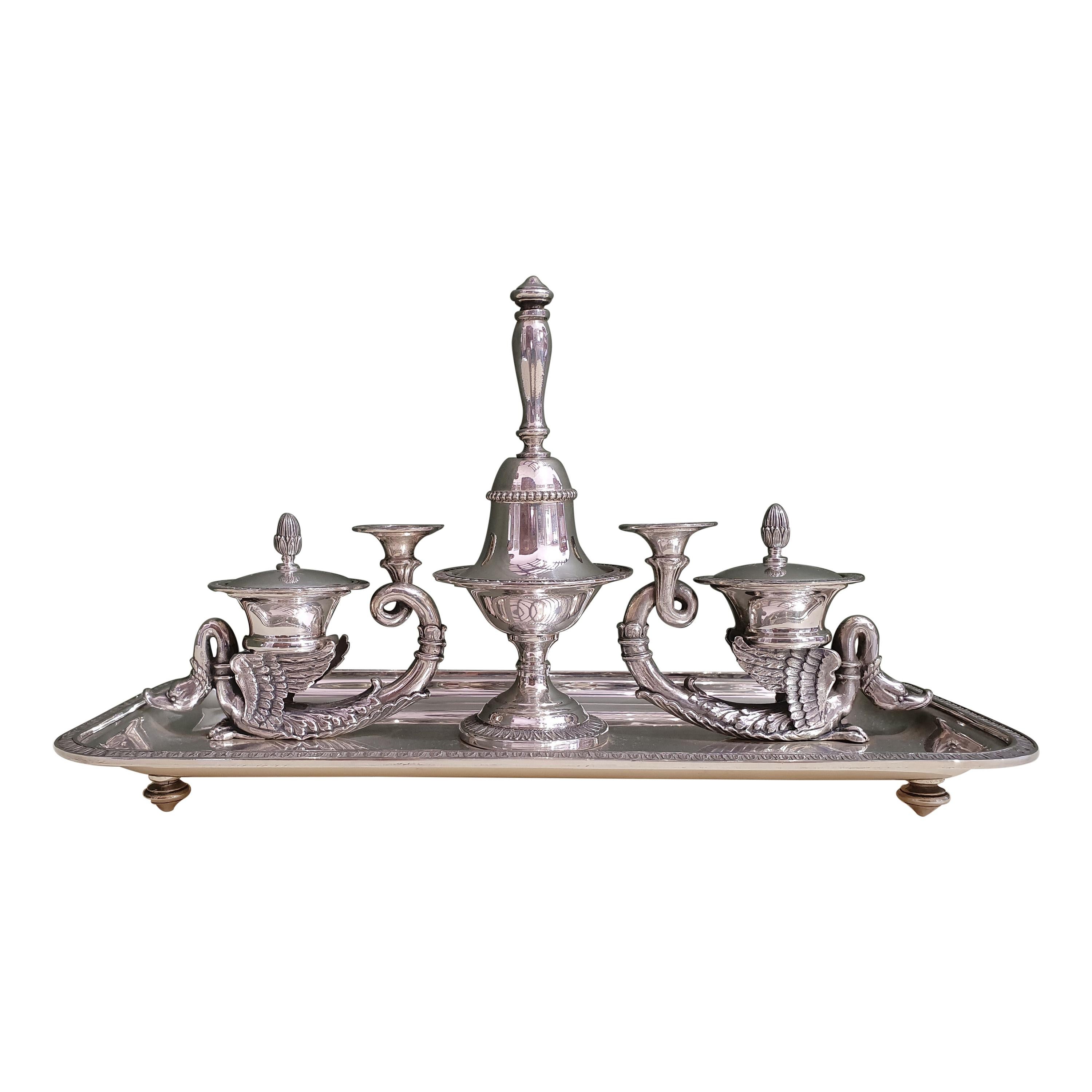 20th Century Empire Style Handmade Sterling Silver Inkwell, Italy, 1991 For Sale
