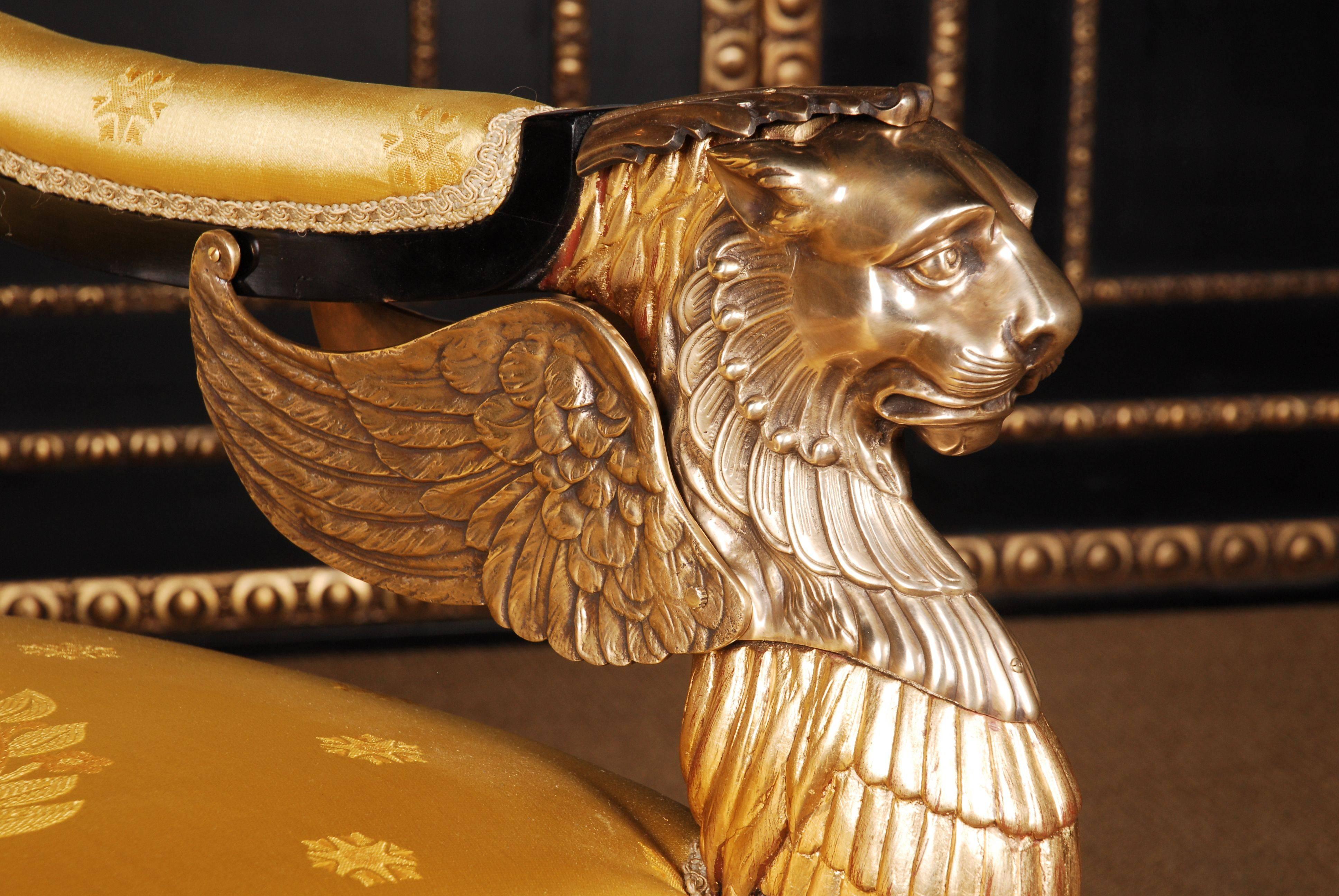 Fabric 20th Century Empire Style Lion Armchair For Sale