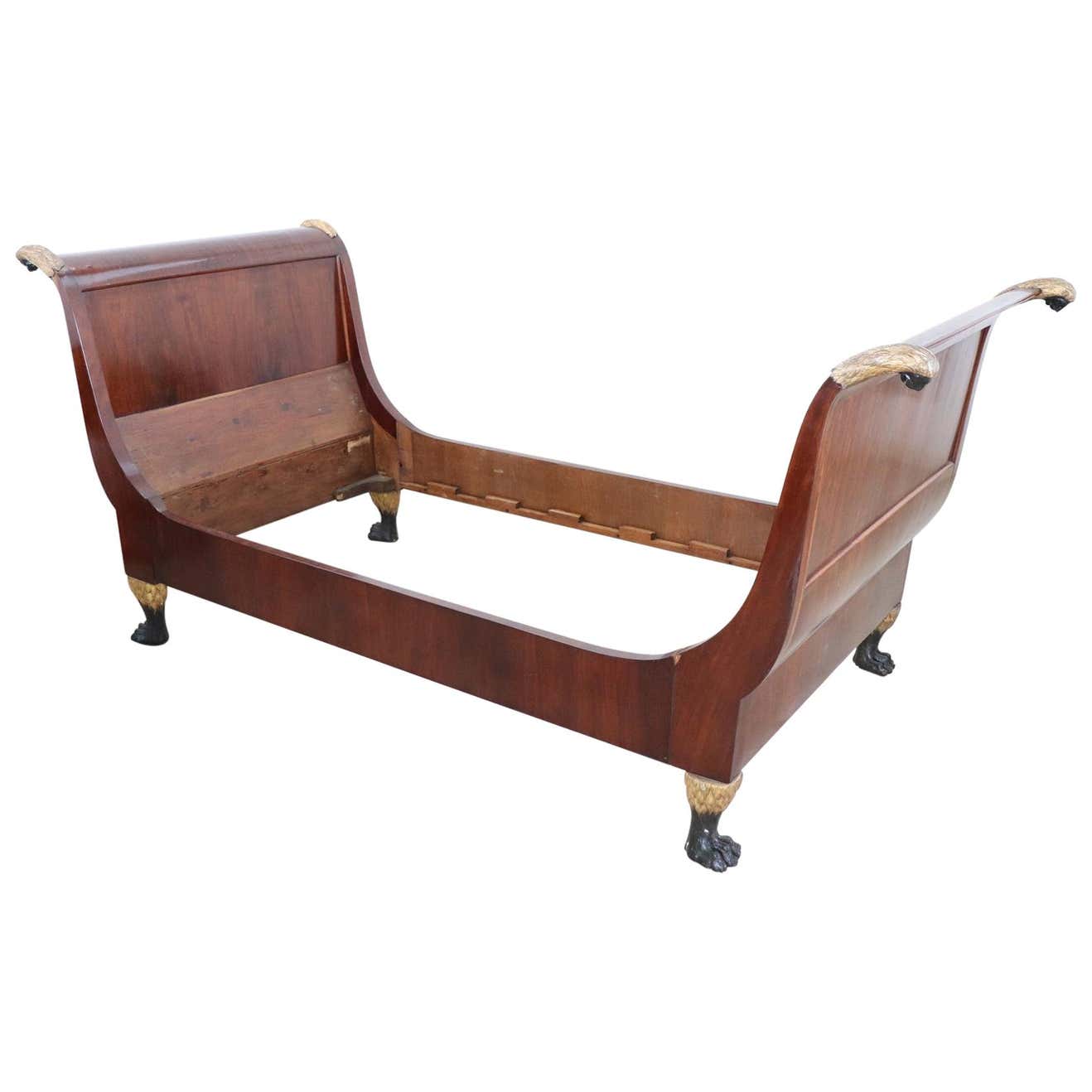 20th Century Empire Style Mahogany Wood Bed with Carved and Gilded ...