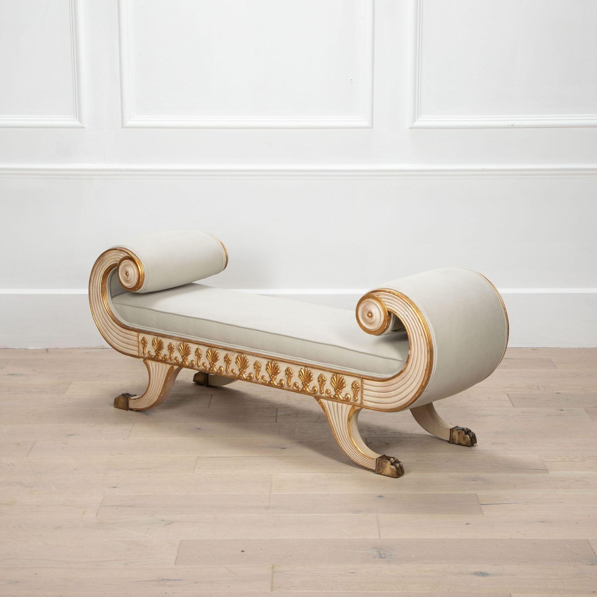 French 20th Century Empire Style Painted and Gilded Stool For Sale