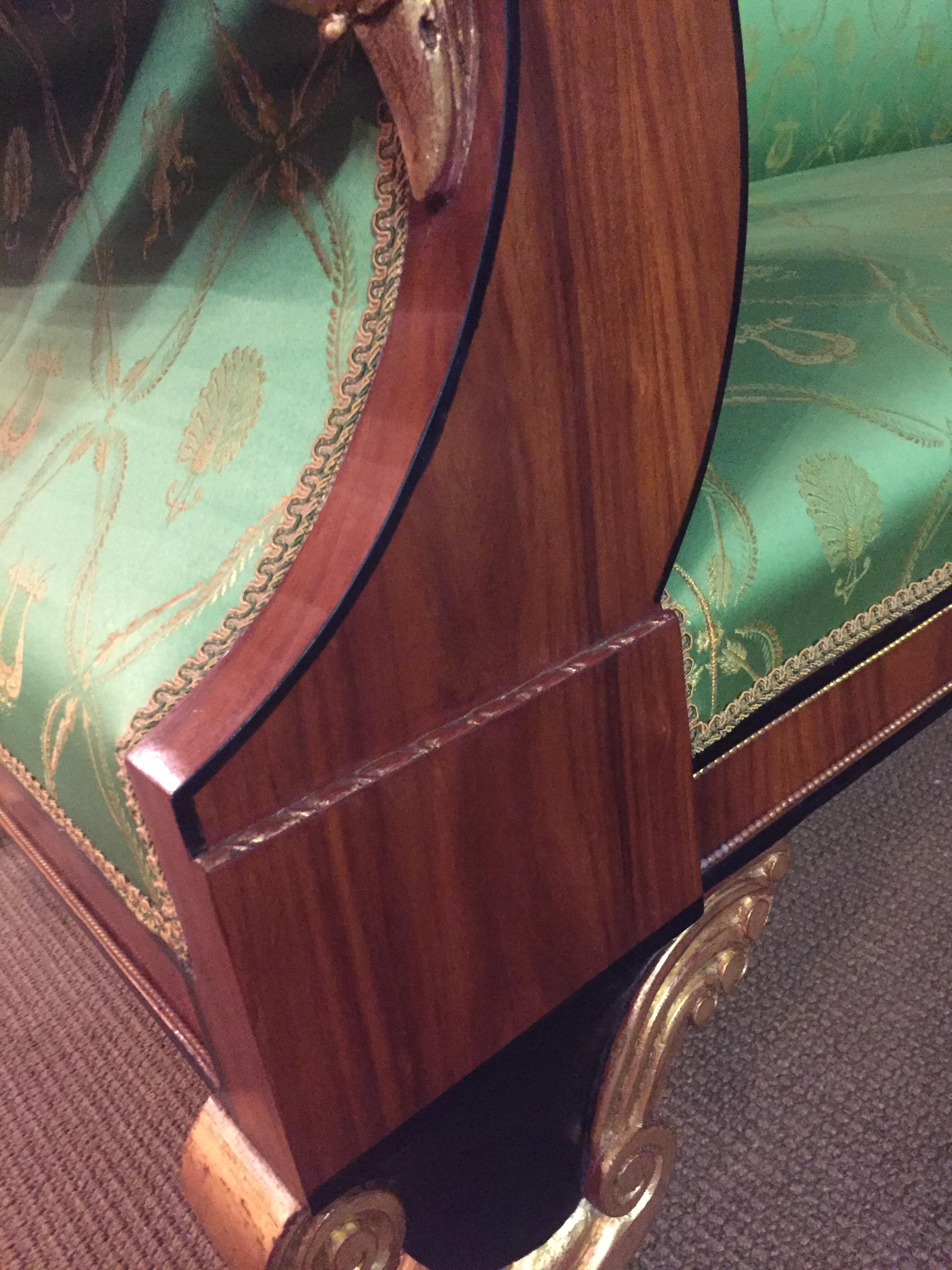 20th Century antique Empire Style Palisander Swan Sofa Mahogany veneer For Sale 6