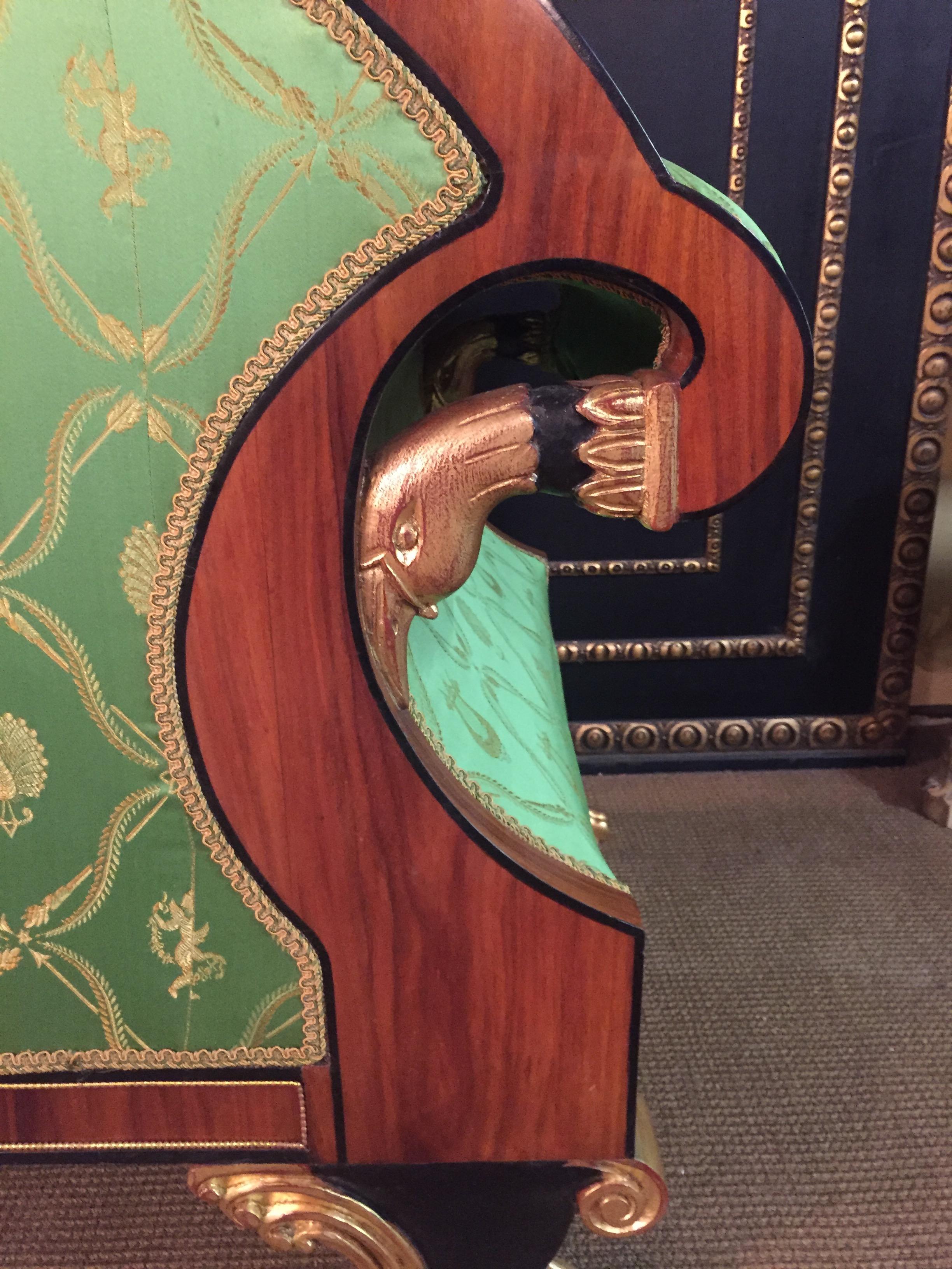 20th Century antique Empire Style Palisander Swan Sofa Mahogany veneer For Sale 11