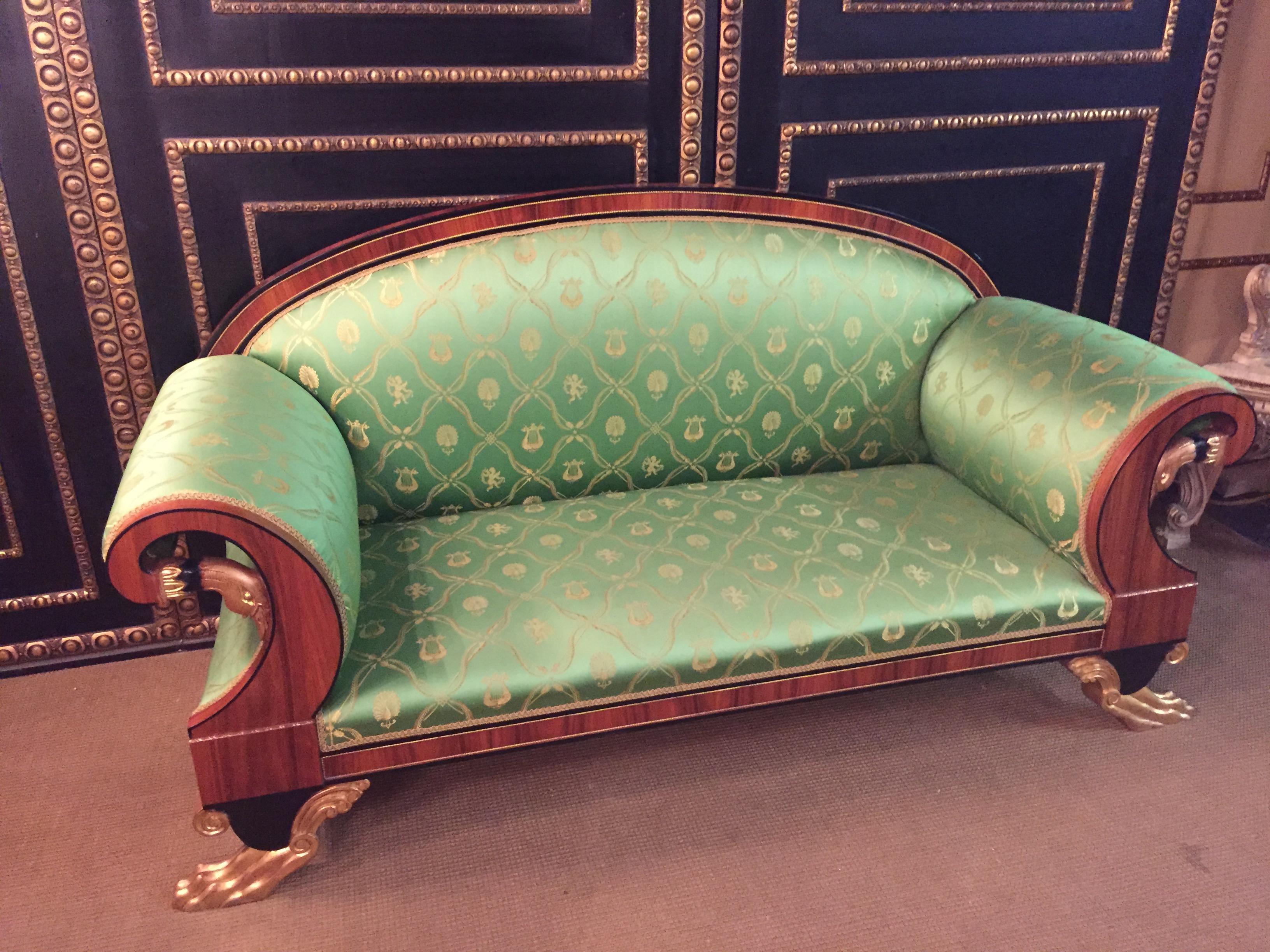 Français 20e siècle Antique Swan Sofa de style Empire Placage d'acajou en vente