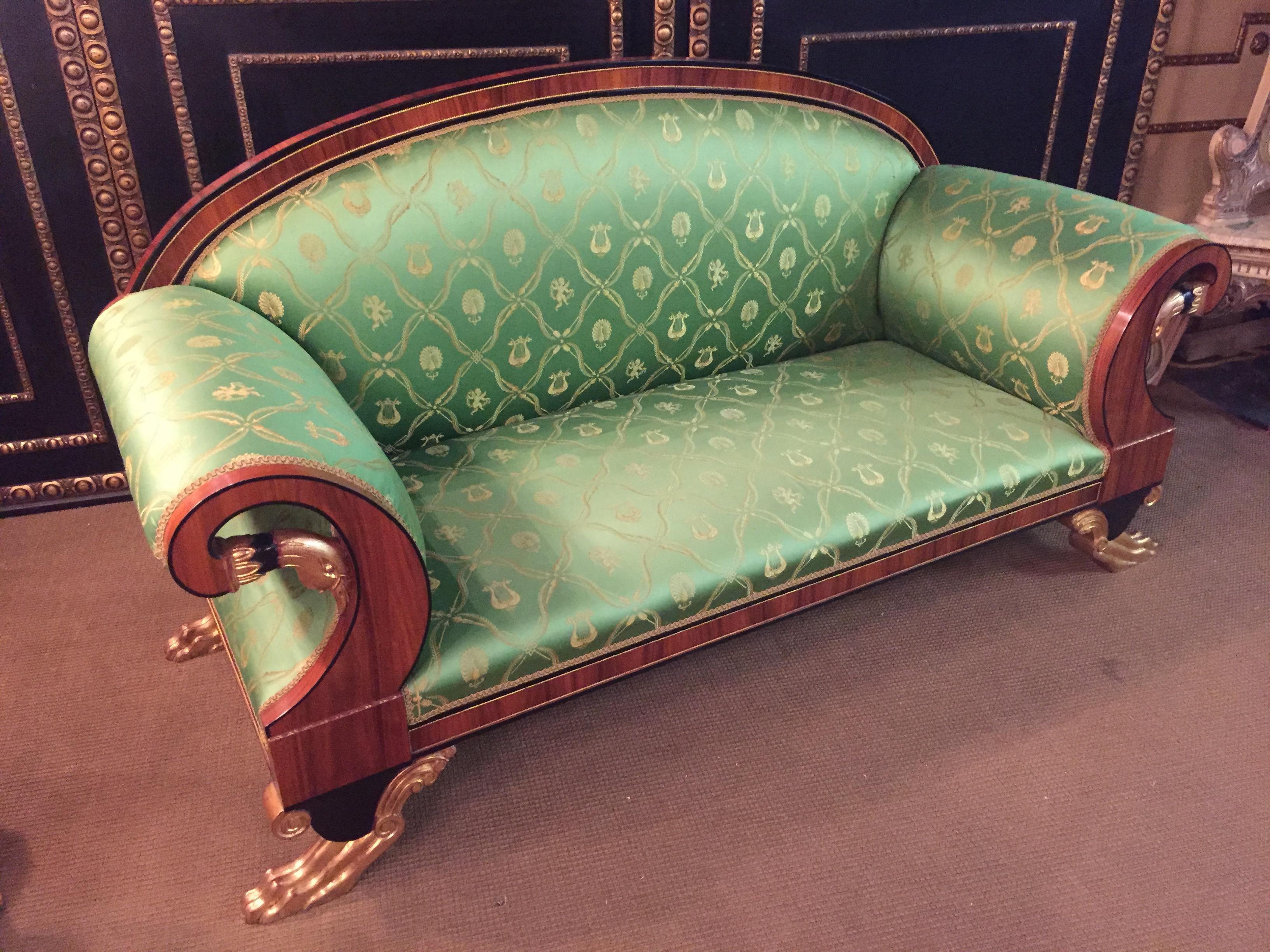 French 20th Century antique Empire Style Palisander Swan Sofa Mahogany veneer For Sale