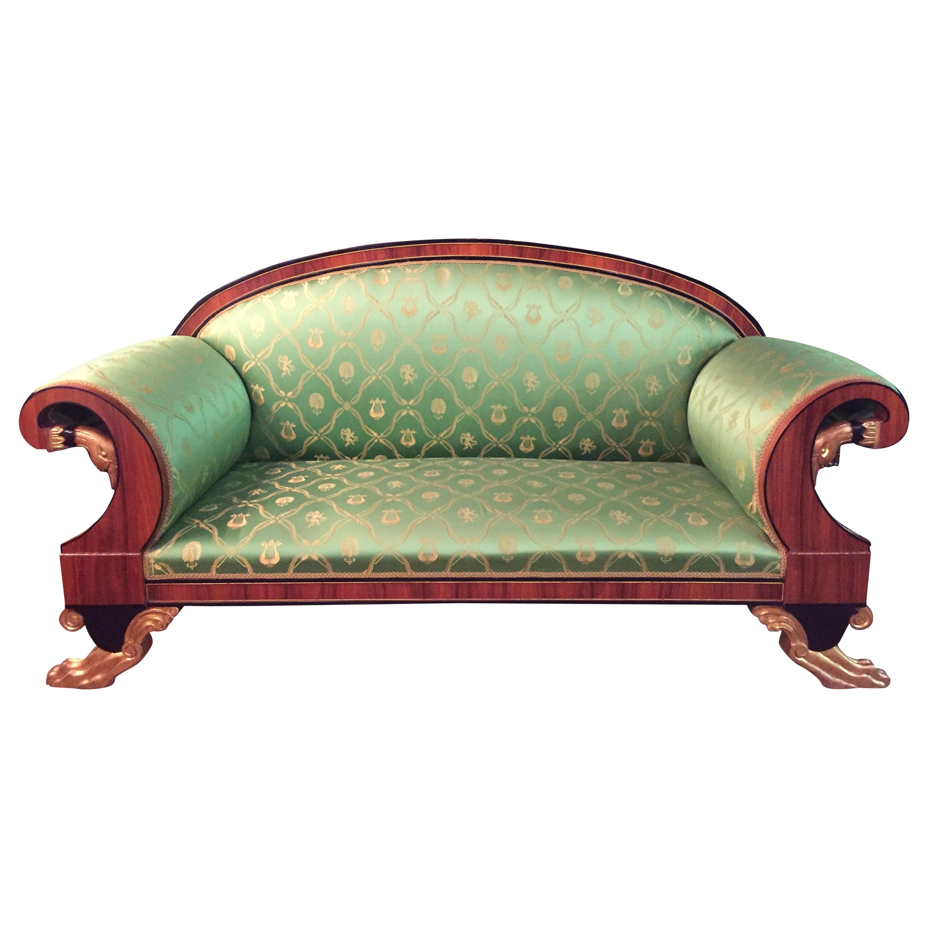 20th Century antique Empire Style Palisander Swan Sofa Mahogany veneer For Sale