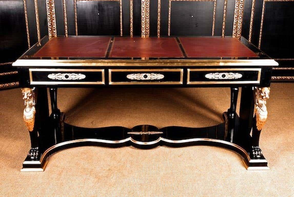 Engraved 20th Century Empire Style Writing Table or Bureau Plat For Sale
