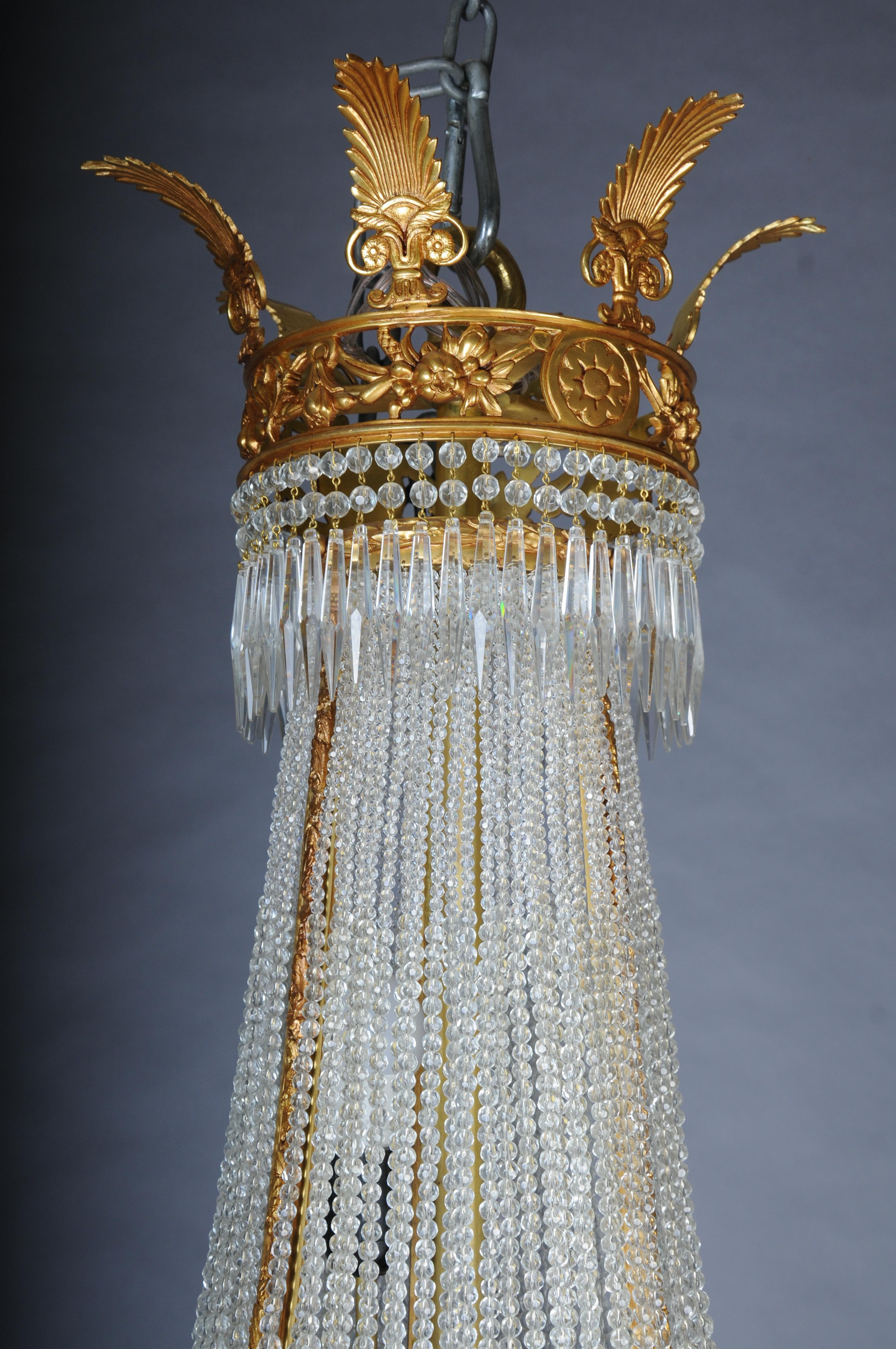 Cisne-velador Imperio del siglo XX, bronce dorado al fuego con cristales de prisma de bola en venta 5