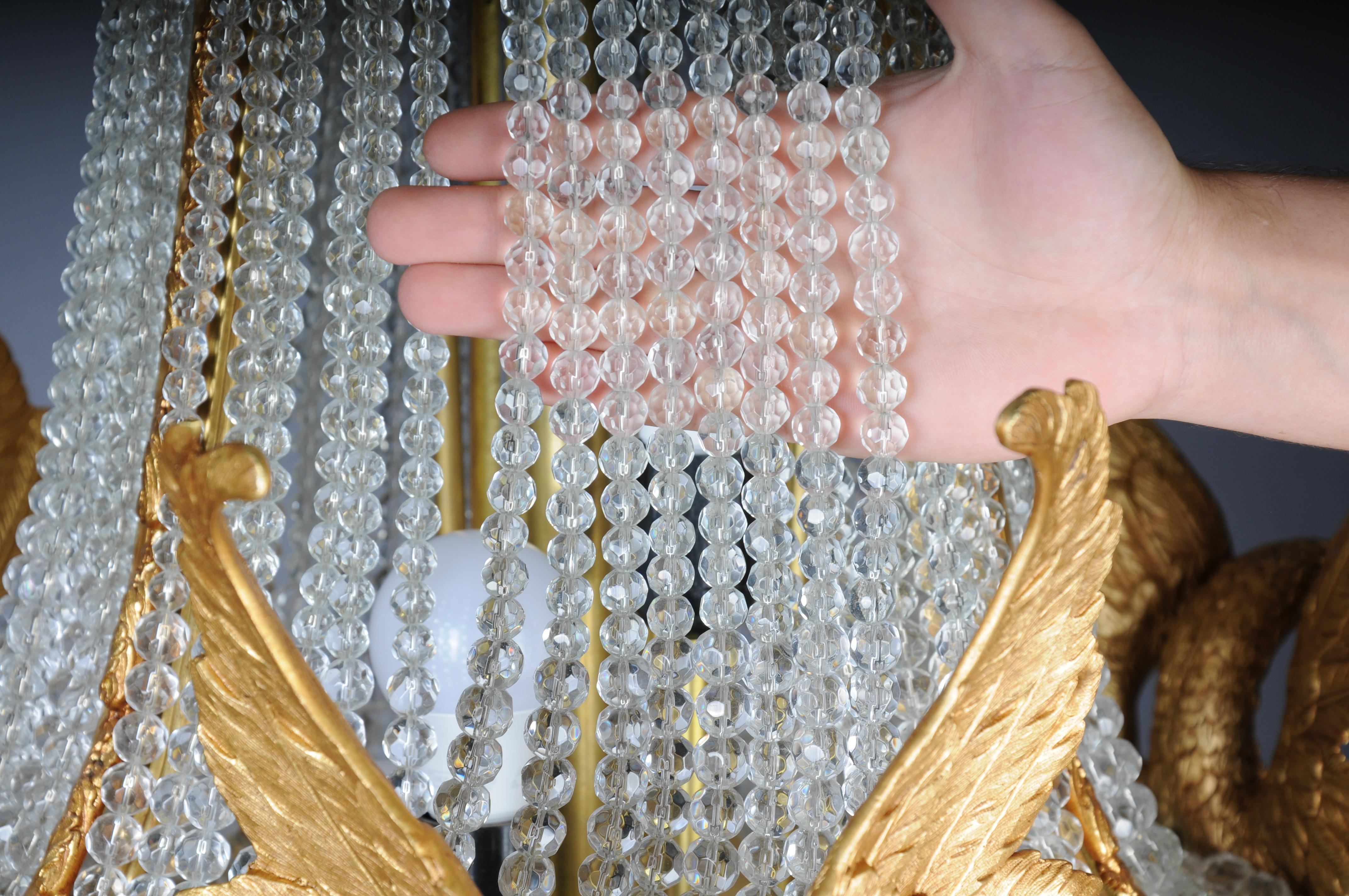 Cisne-velador Imperio del siglo XX, bronce dorado al fuego con cristales de prisma de bola en venta 6