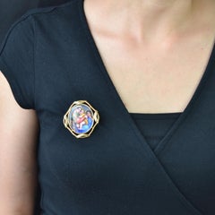 20th Century Enamel 18 Karat Yellow Gold Brooch
