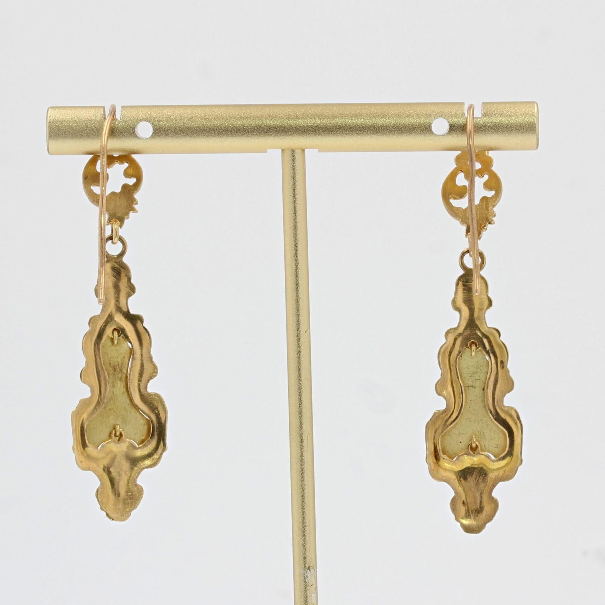 Women's 20th Century Enamel 18 Karat Yellow Gold Dangle Earrings For Sale