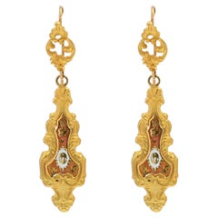20th Century Enamel 18 Karat Yellow Gold Dangle Earrings