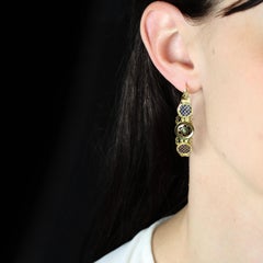 20th Century Enamel 18 Karat Yellow Gold Poissardes Hoop Earrings