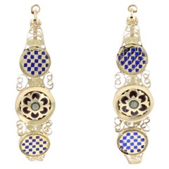 20th Century Enamel 18 Karat Yellow Gold Poissardes Hoop Earrings