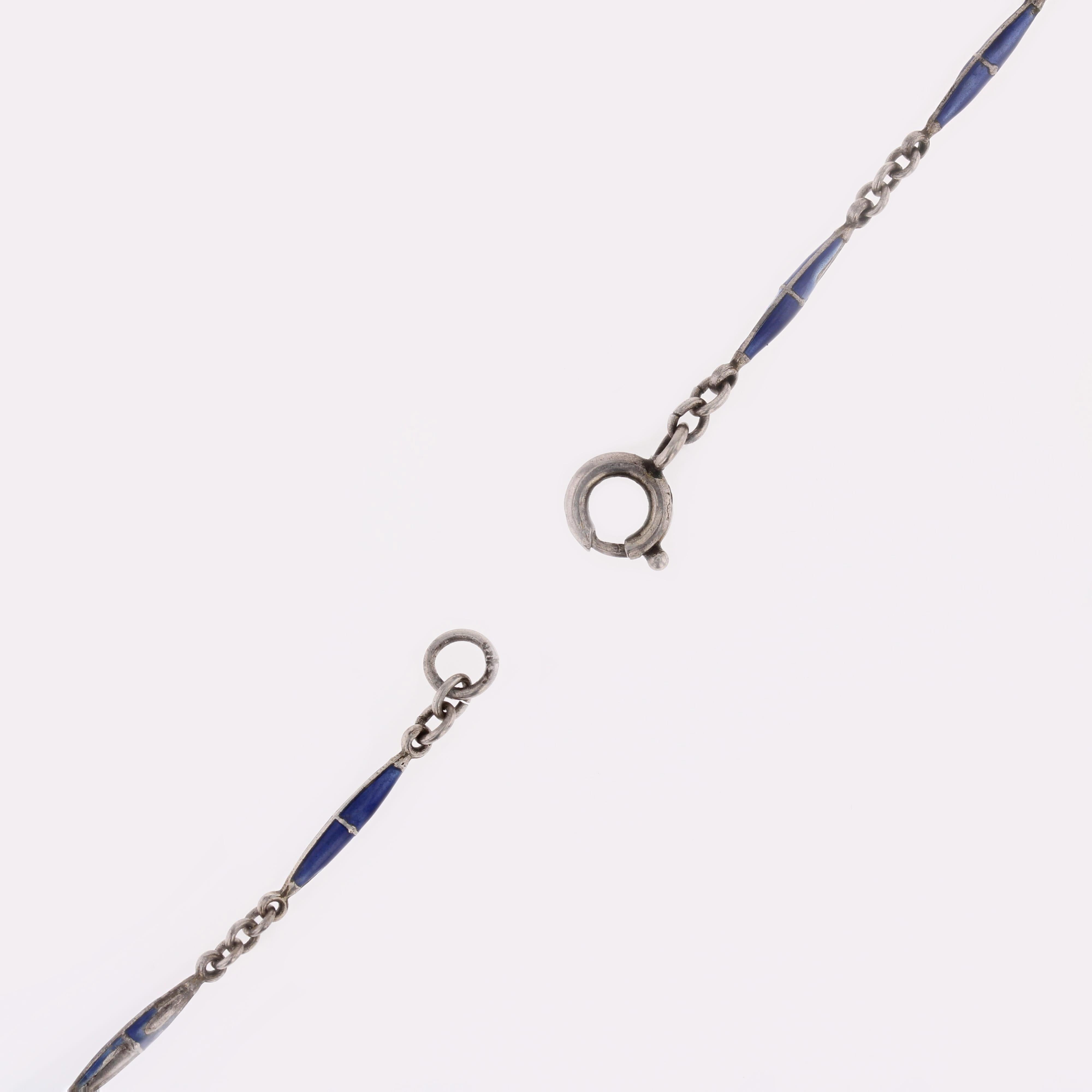 20th Century Enamel Silver Boule de Geneve Watch Pendant Necklace For Sale 11