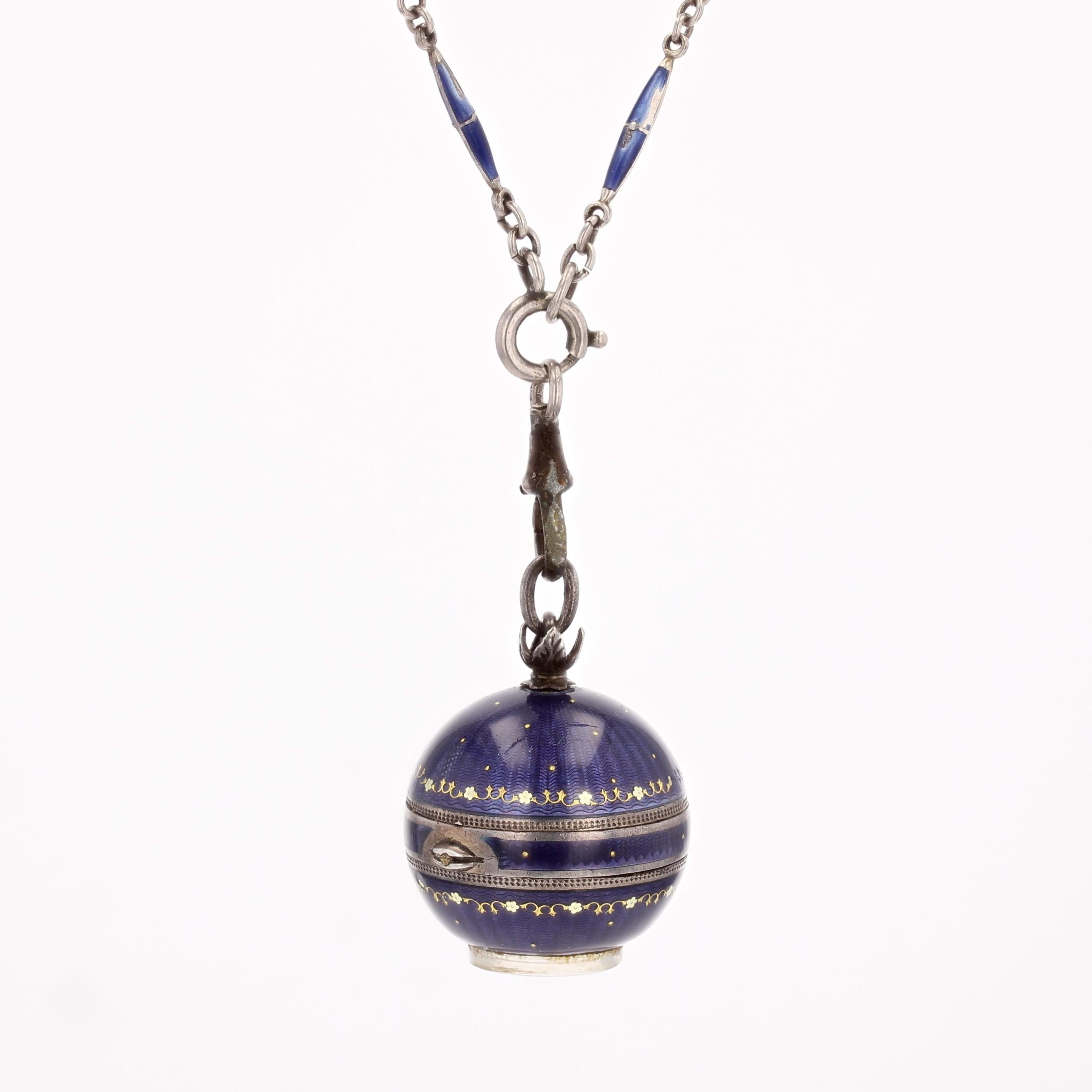 Women's 20th Century Enamel Silver Boule de Geneve Watch Pendant Necklace For Sale