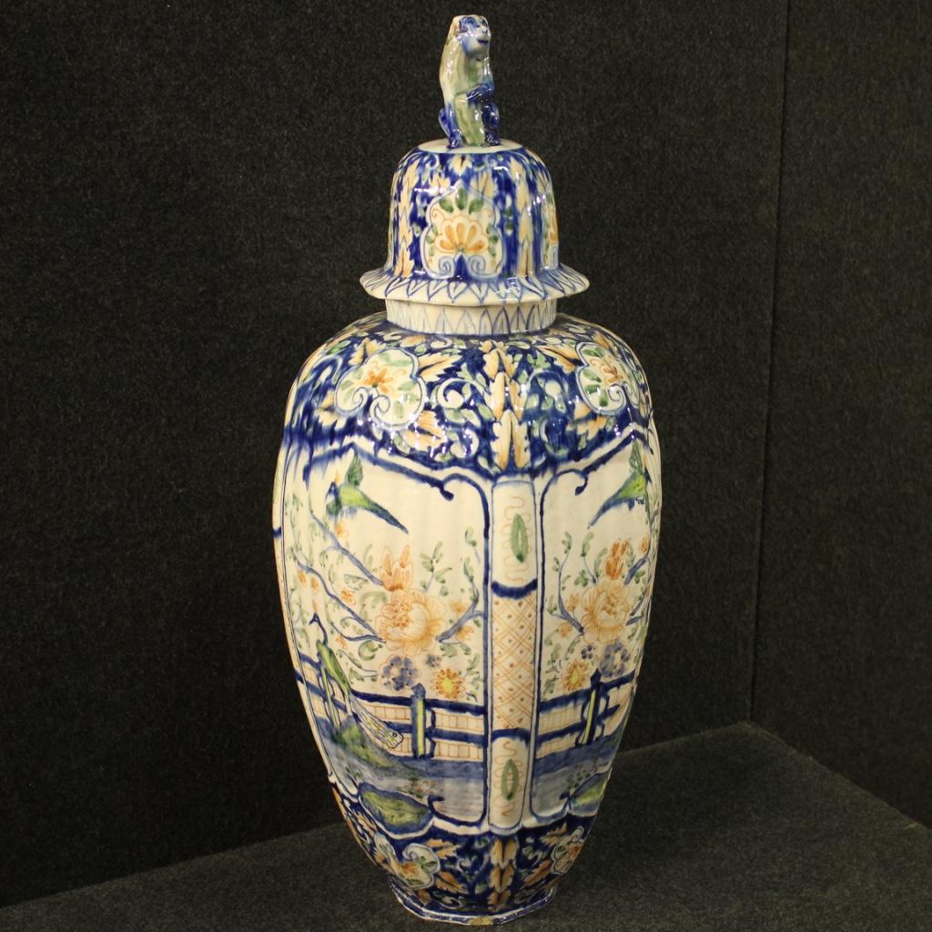 Hand-Painted 20th Century Enameled and Hand Painted Ceramic Italian Vase, 1950 For Sale