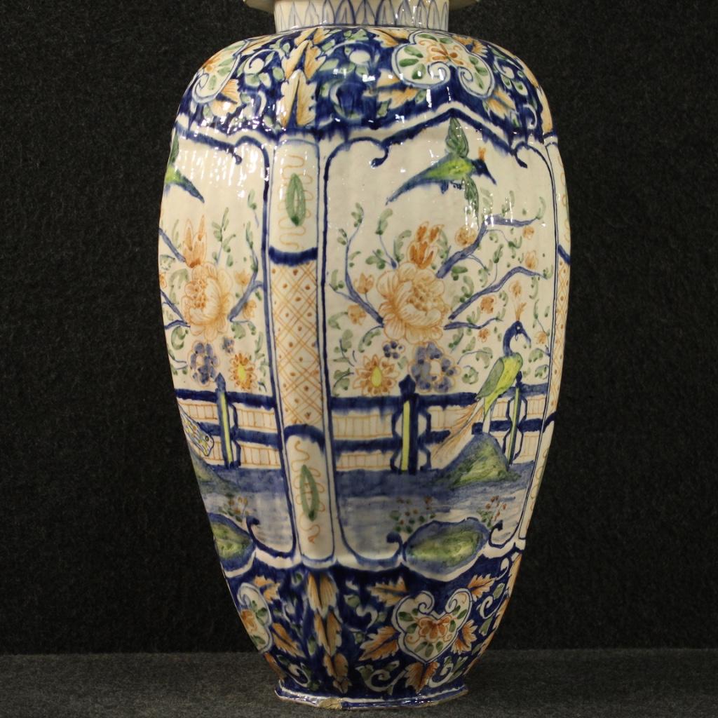 Mid-20th Century 20th Century Enameled and Hand Painted Ceramic Italian Vase, 1950 For Sale