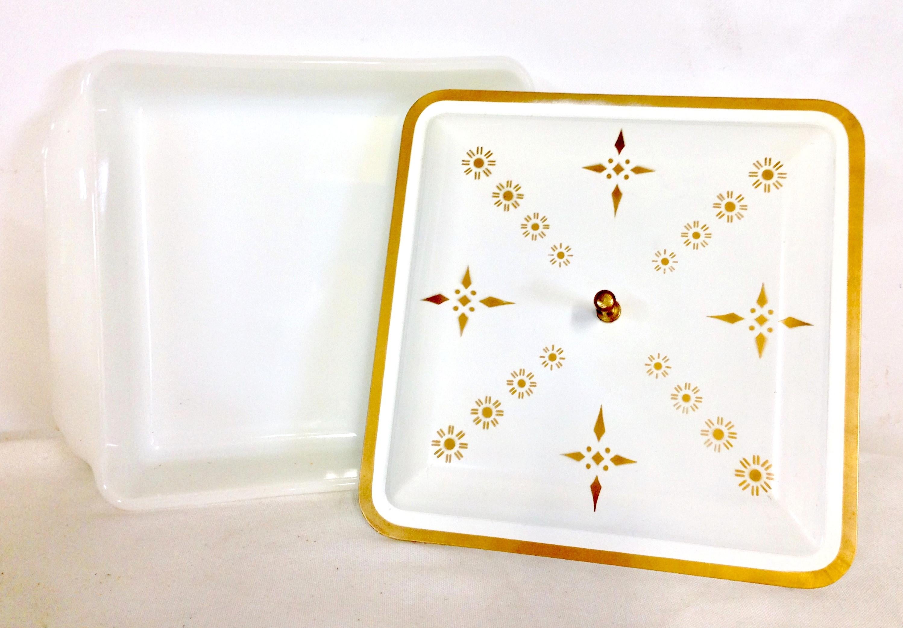 American 20th Century Enameled Metal and Brass Chafing Dish by, Fire King Set of 11