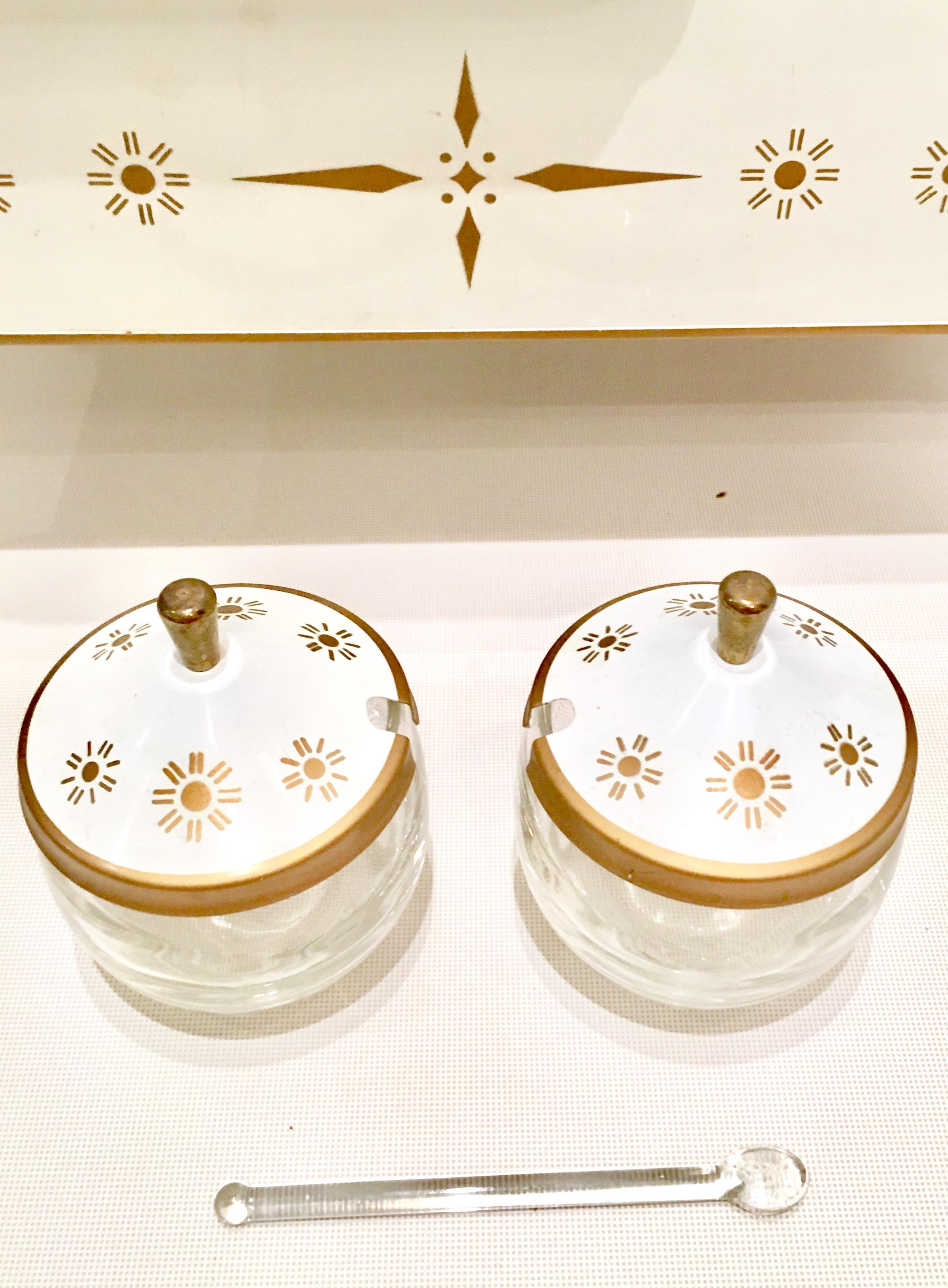20th Century Enameled Metal and Brass Chafing Dish by, Fire King Set of 11 2