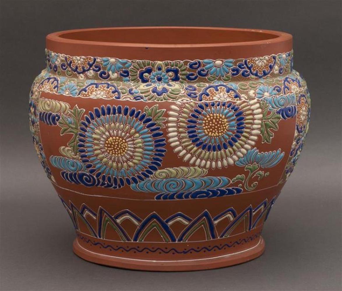20th Century Enameled Redware Jardinière In Excellent Condition In Washington Crossing, PA
