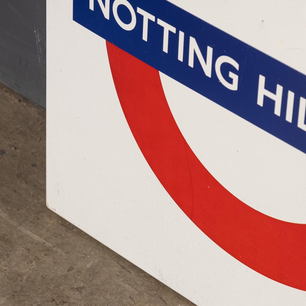 Metal 20th Century Enamelled London Underground Notting Hill Gate Station Sign c.1970 For Sale