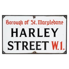 20th Century Enamelled Metal London Street Sign For Harley Street c.1930