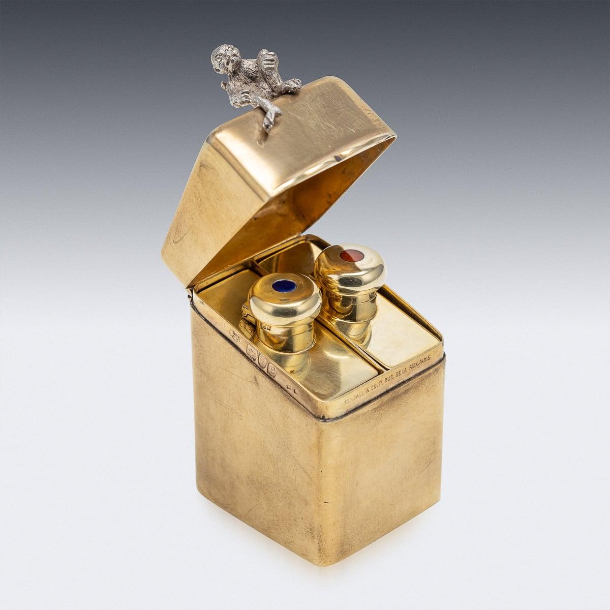 Caja inglesa del siglo XX para frascos de perfume de plata chapada en oro de 22 quilates, William Hornby en venta 1