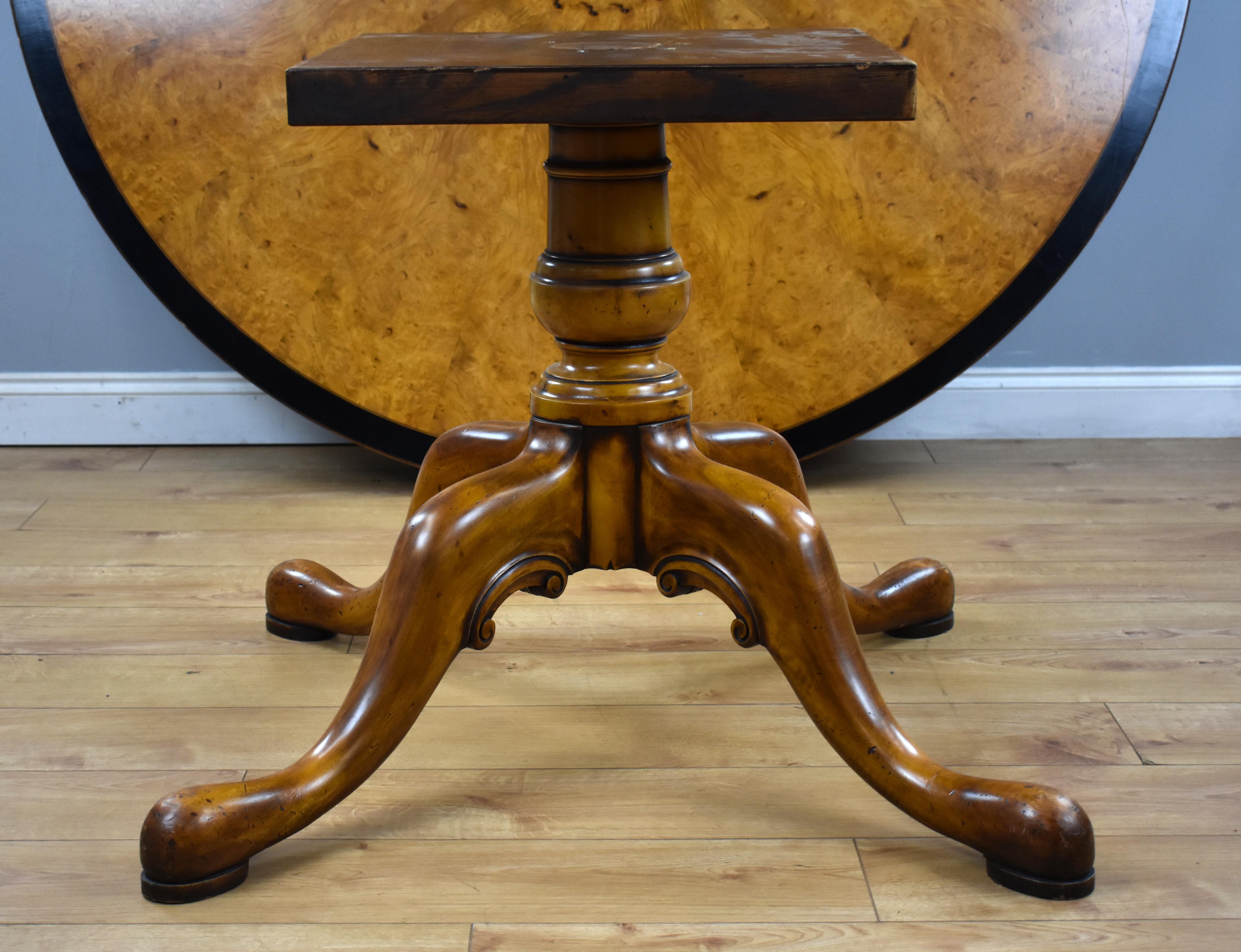 20th Century English Antique Burl Walnut Circular Dining Table 1