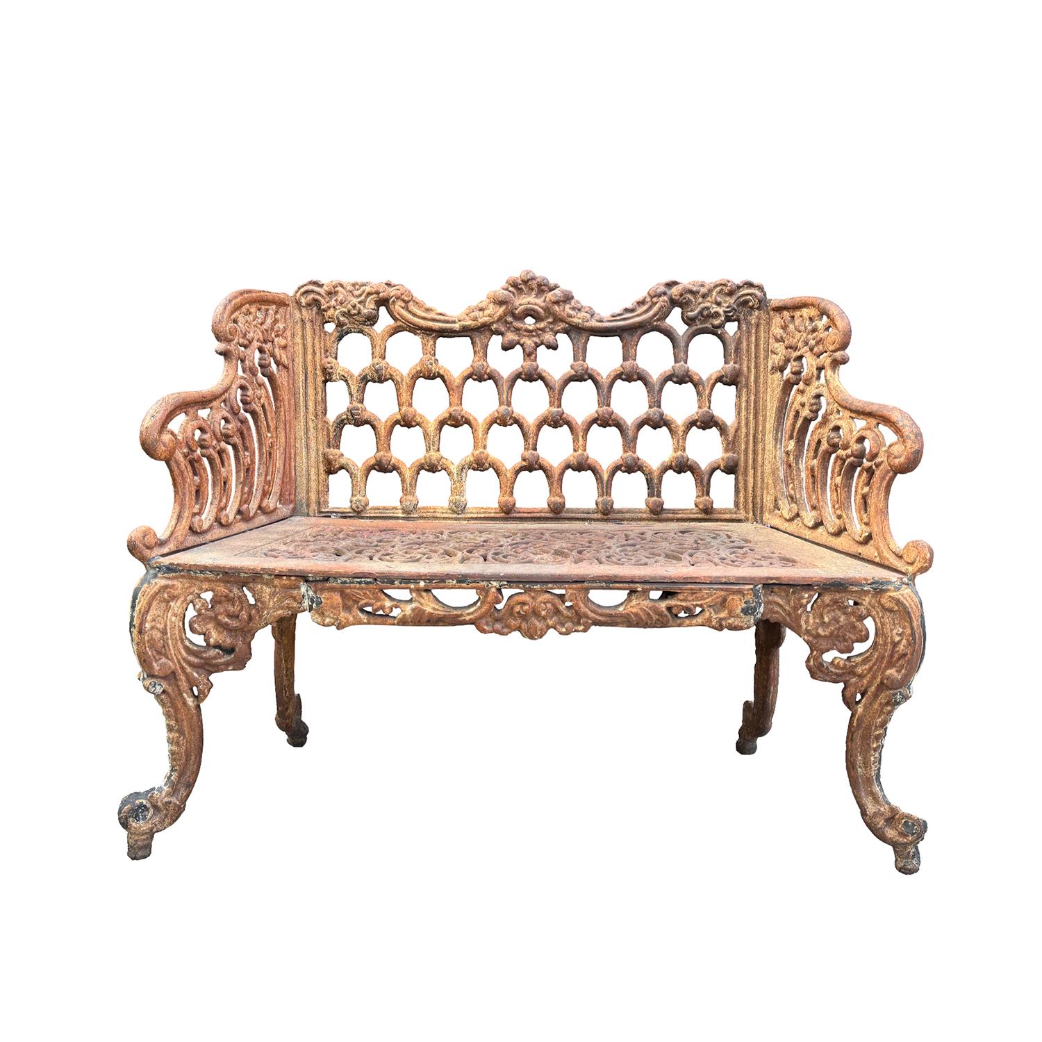 Victorian 20th Century English Antique Cast Iron Garden Bench Attributed to Carron Foundry For Sale