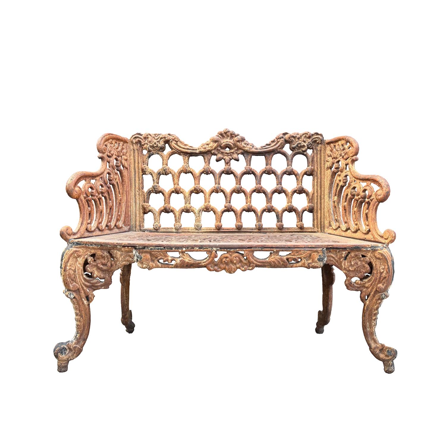 20th Century English Antique Cast Iron Garden Bench Attributed to Carron Foundry In Good Condition For Sale In West Palm Beach, FL