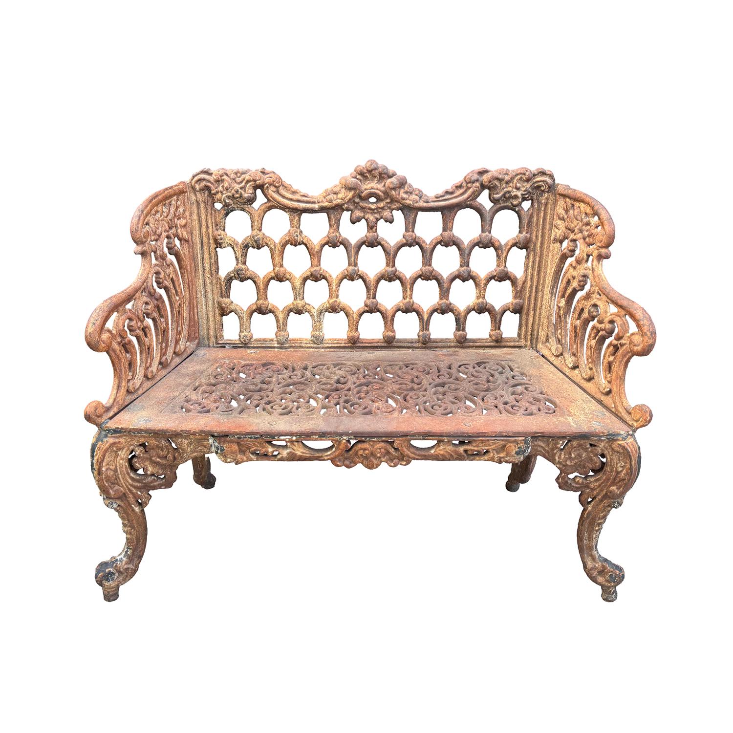 Metal 20th Century English Antique Cast Iron Garden Bench Attributed to Carron Foundry For Sale