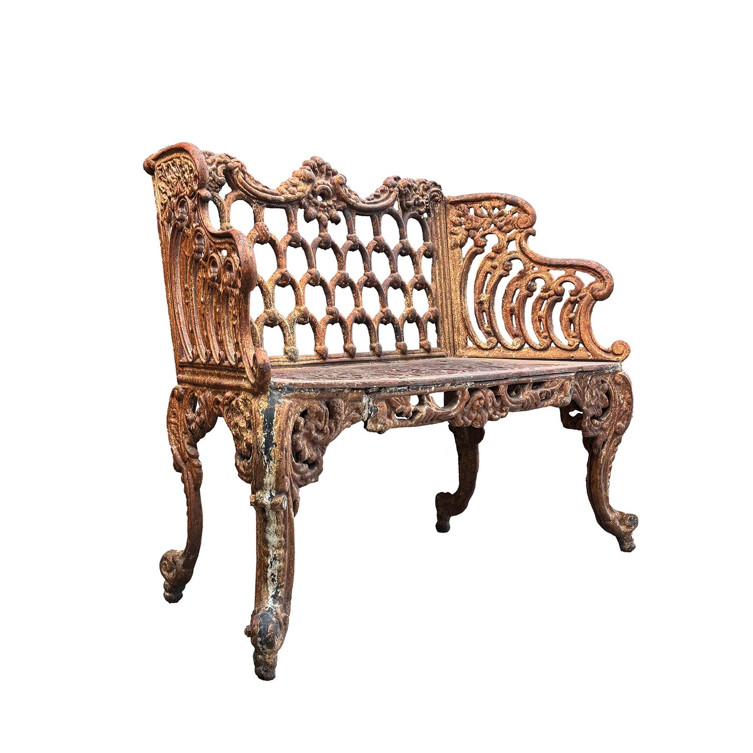 20th Century English Antique Cast Iron Garden Bench Attributed to Carron Foundry For Sale 1