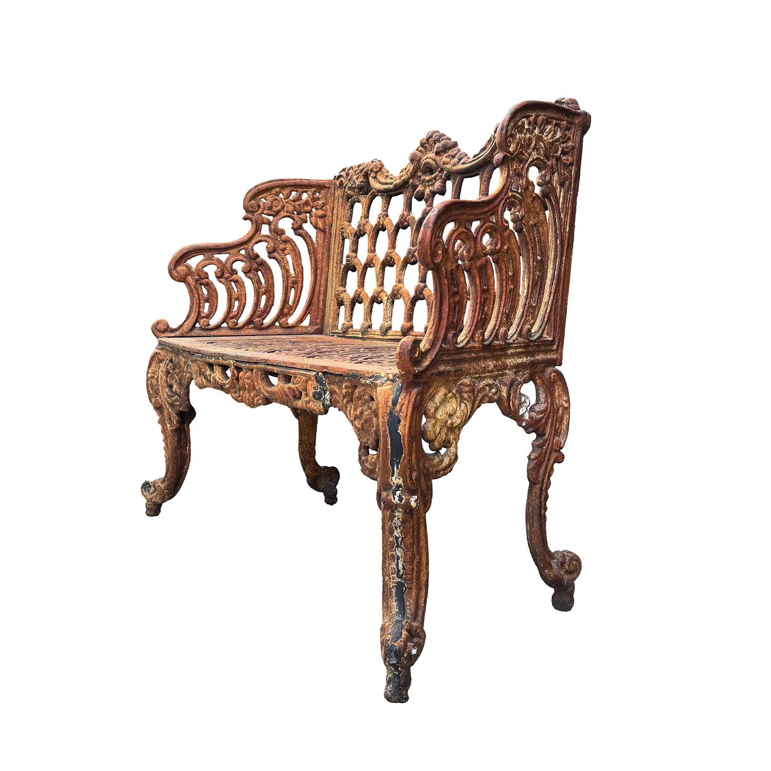 20th Century English Antique Cast Iron Garden Bench Attributed to Carron Foundry For Sale 2