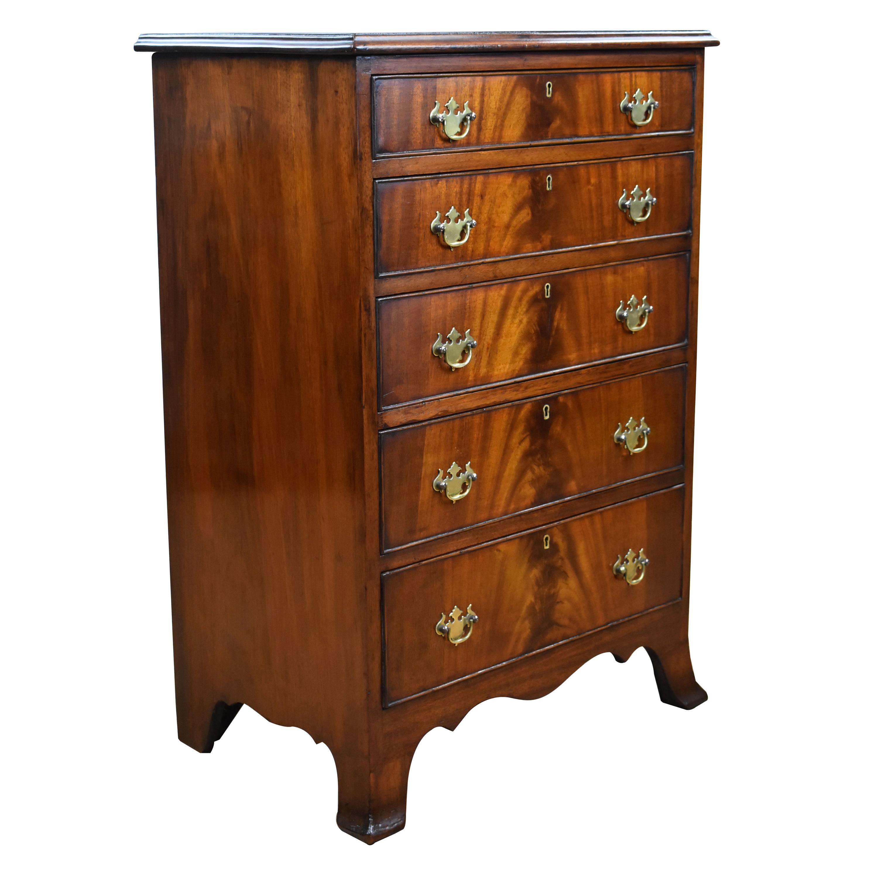 20th Century English Antique Flame Mahogany Chest of Drawers