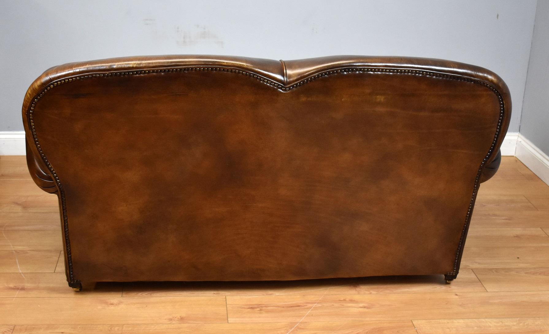 20th Century English Antique Hand Dyed Brown Leather Sofa 5