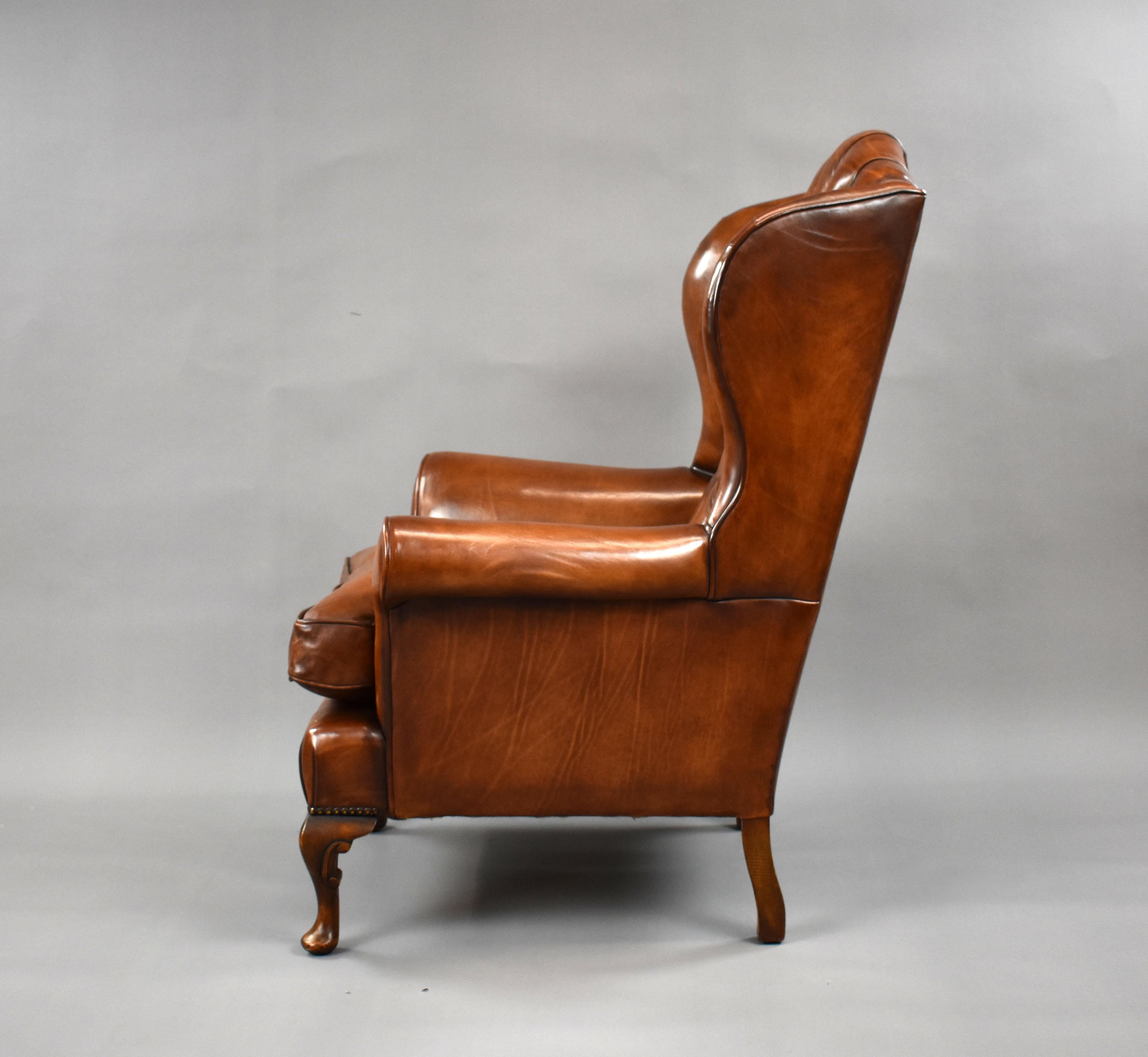 20th Century English Antique Hand Dyed Leather Wing Back Armchair 6