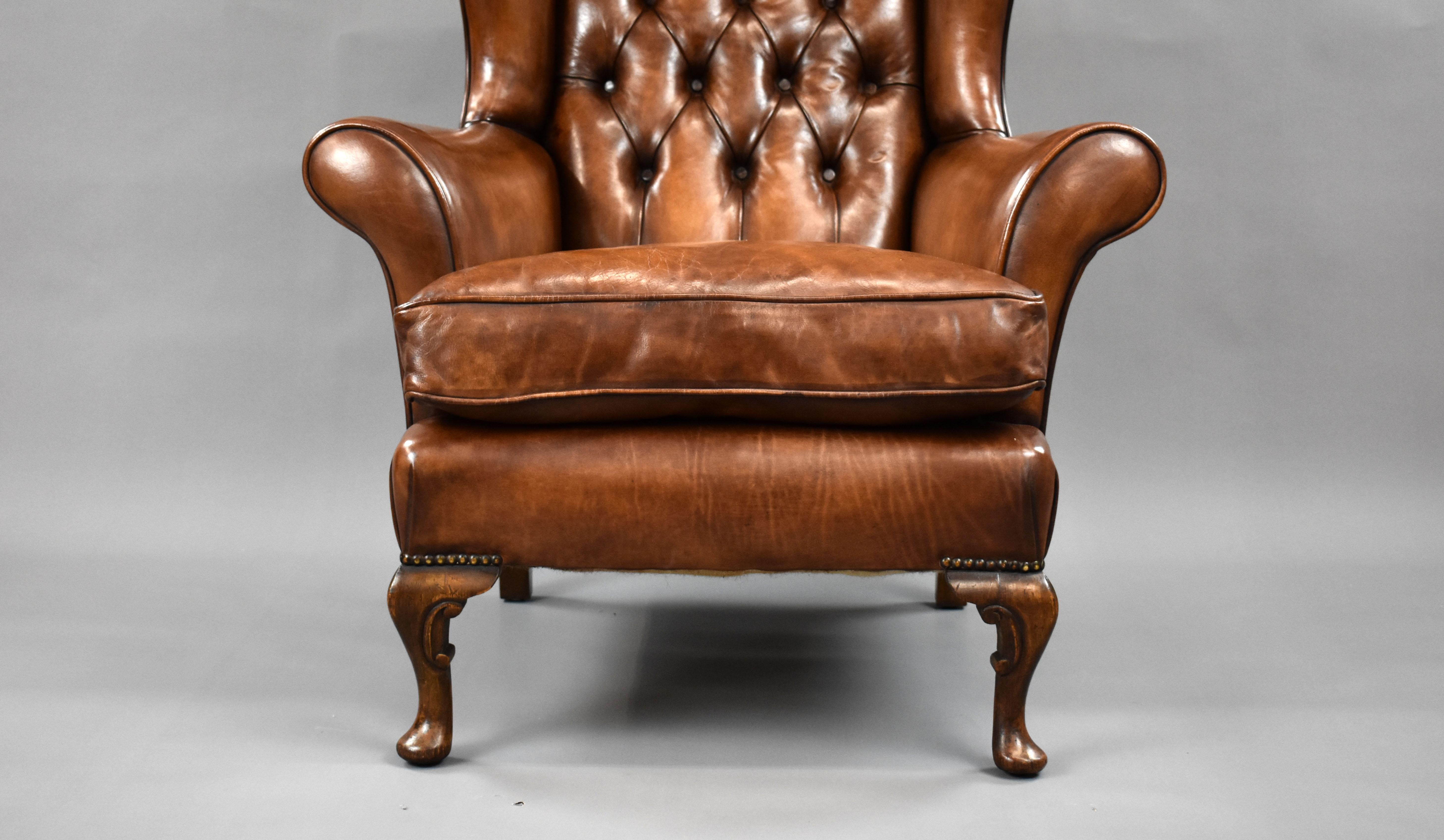20th Century English Antique Hand Dyed Leather Wing Back Armchair 2