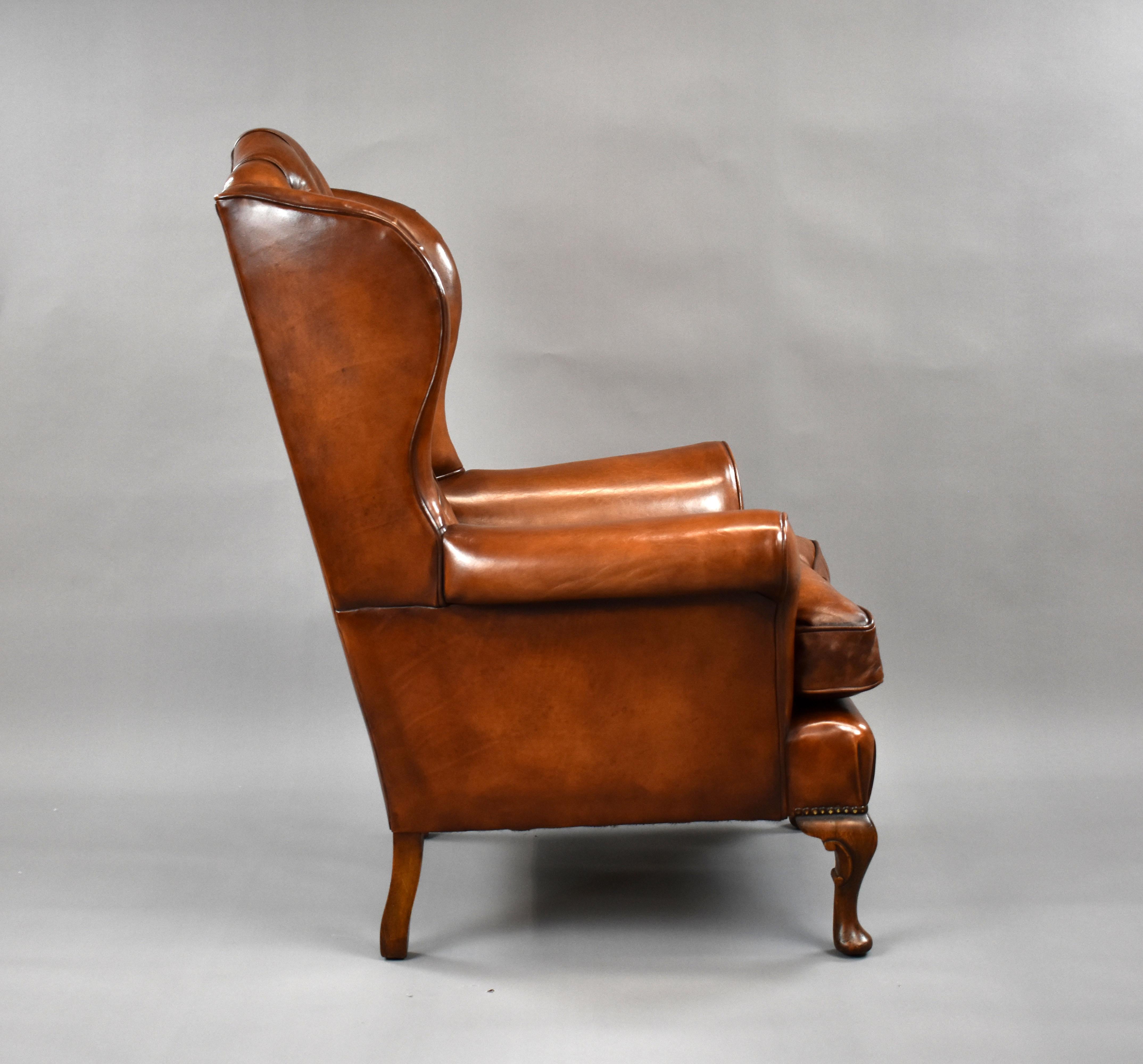 20th Century English Antique Hand Dyed Leather Wing Back Armchair 4