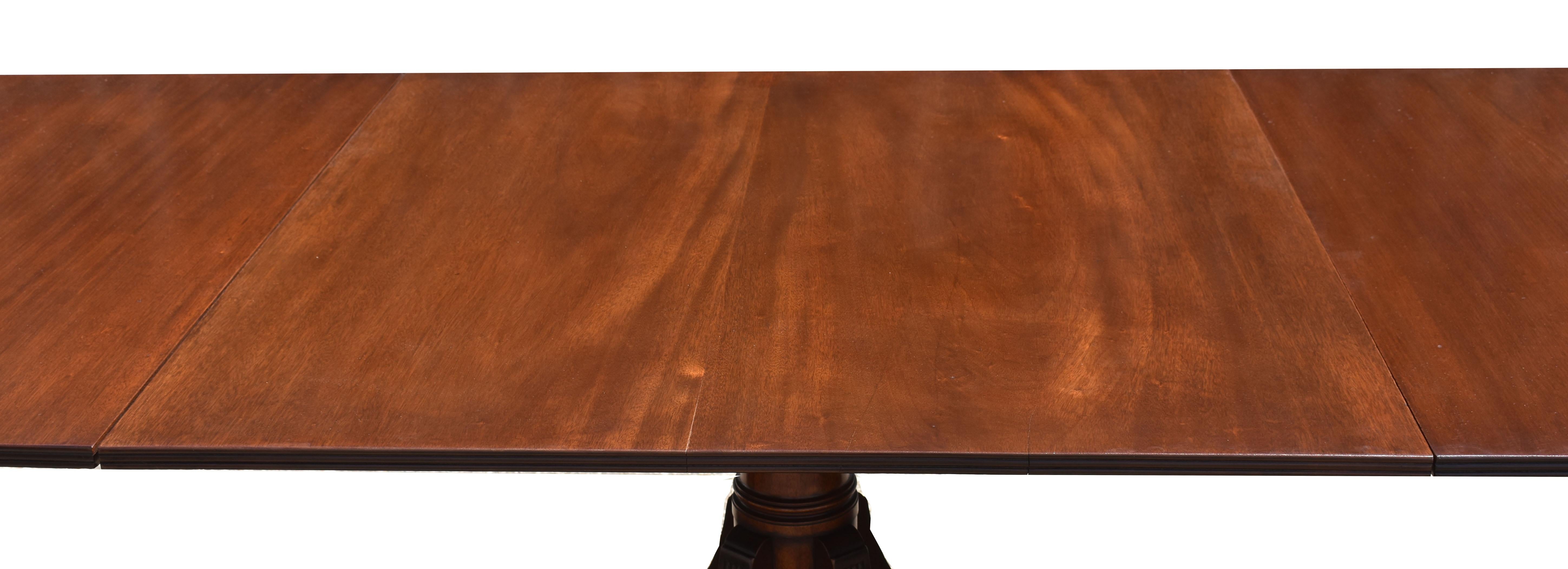 20th Century English Antique Regency Style Solid Mahogany Pedestal Dining Table 1