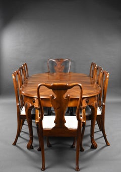 20th Century English Antique Walnut Extending Dining Table & 8 Chairs