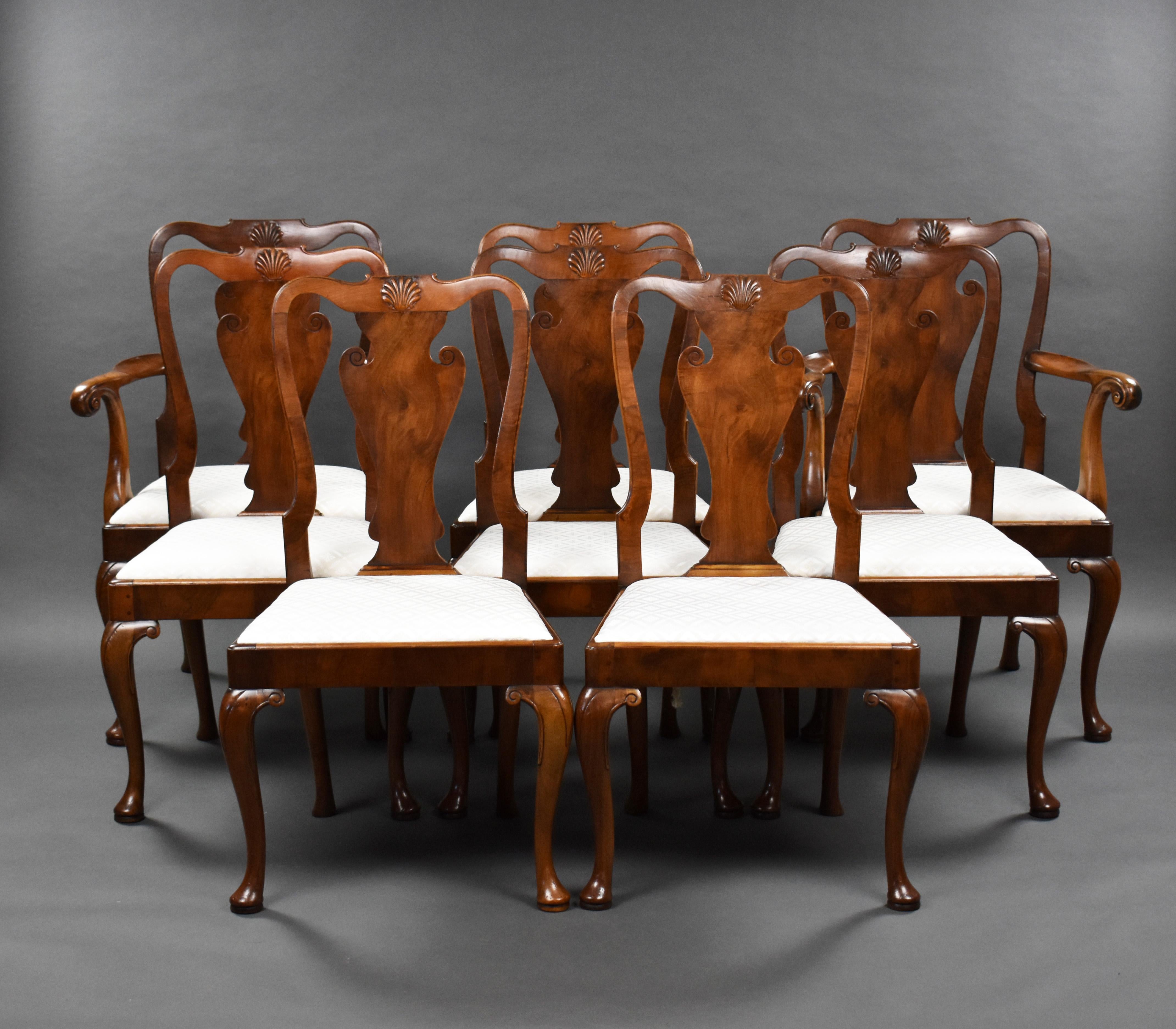 20th Century English Antique Walnut Extending Dining Table & 8 Chairs 2