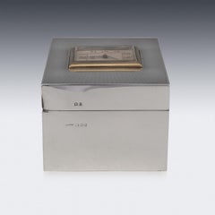 20th Century English Art Deco Solid Silver Cigarette Box & Clock, London, c.1928