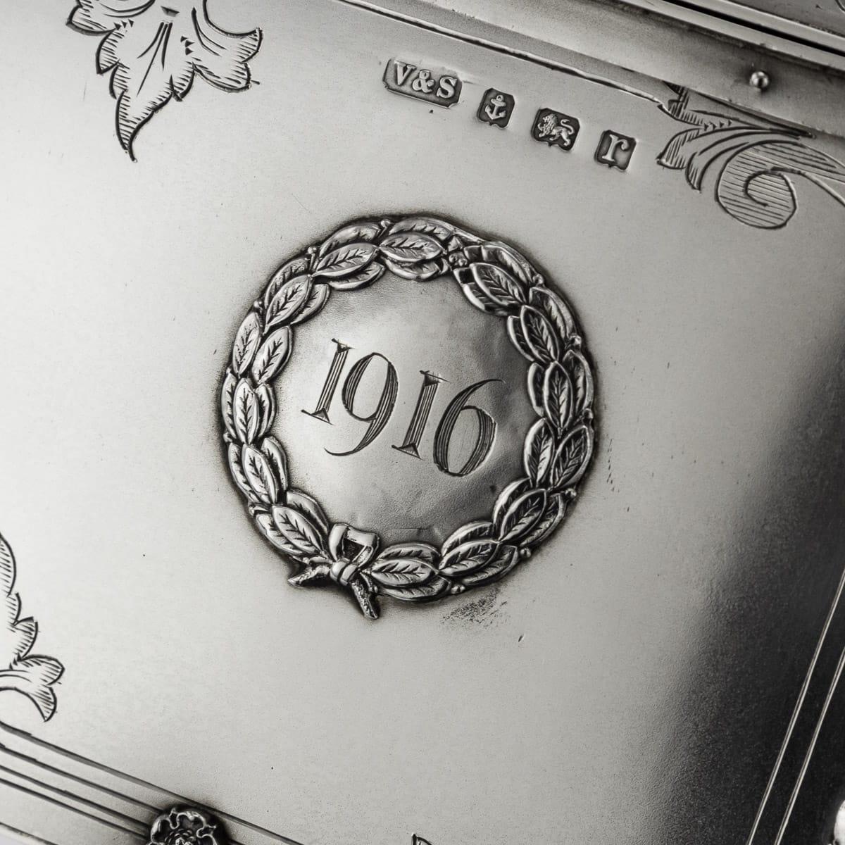 Englische Präsentations-Zigarrenschachtel aus massivem Silber im Art nouveau-Stil des 20. Jahrhunderts, um 1916 im Angebot 8